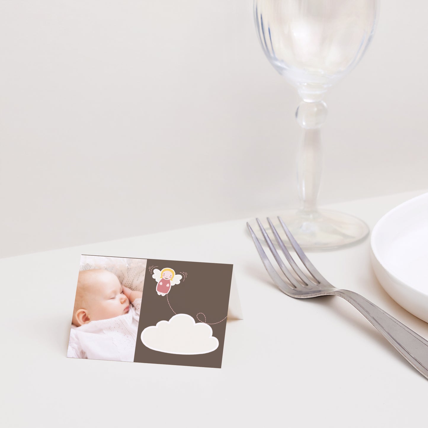 Marque-place Baptême 2 volets Bébé Ange - Baptême photo N° 2