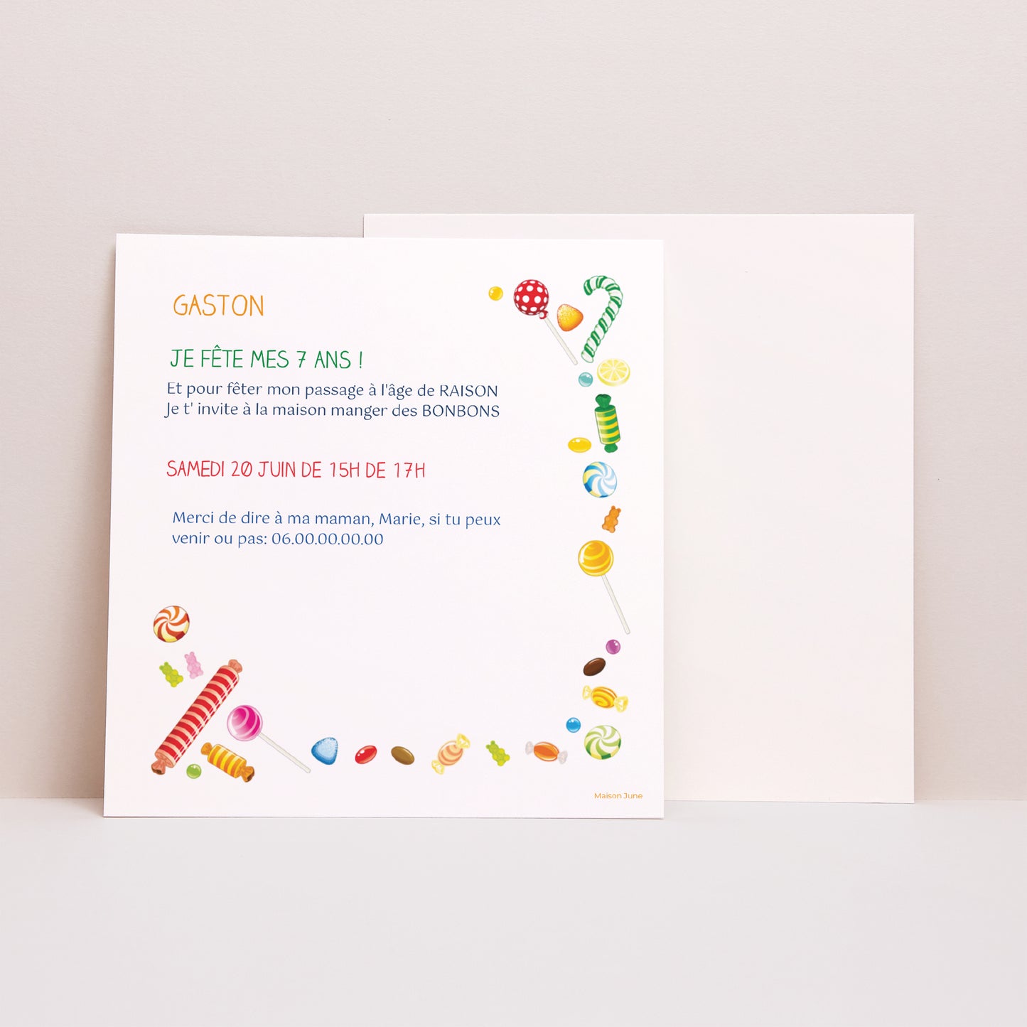 Invitations Anniversaire Enfant Carré Bonbons à foison photo N° 1
