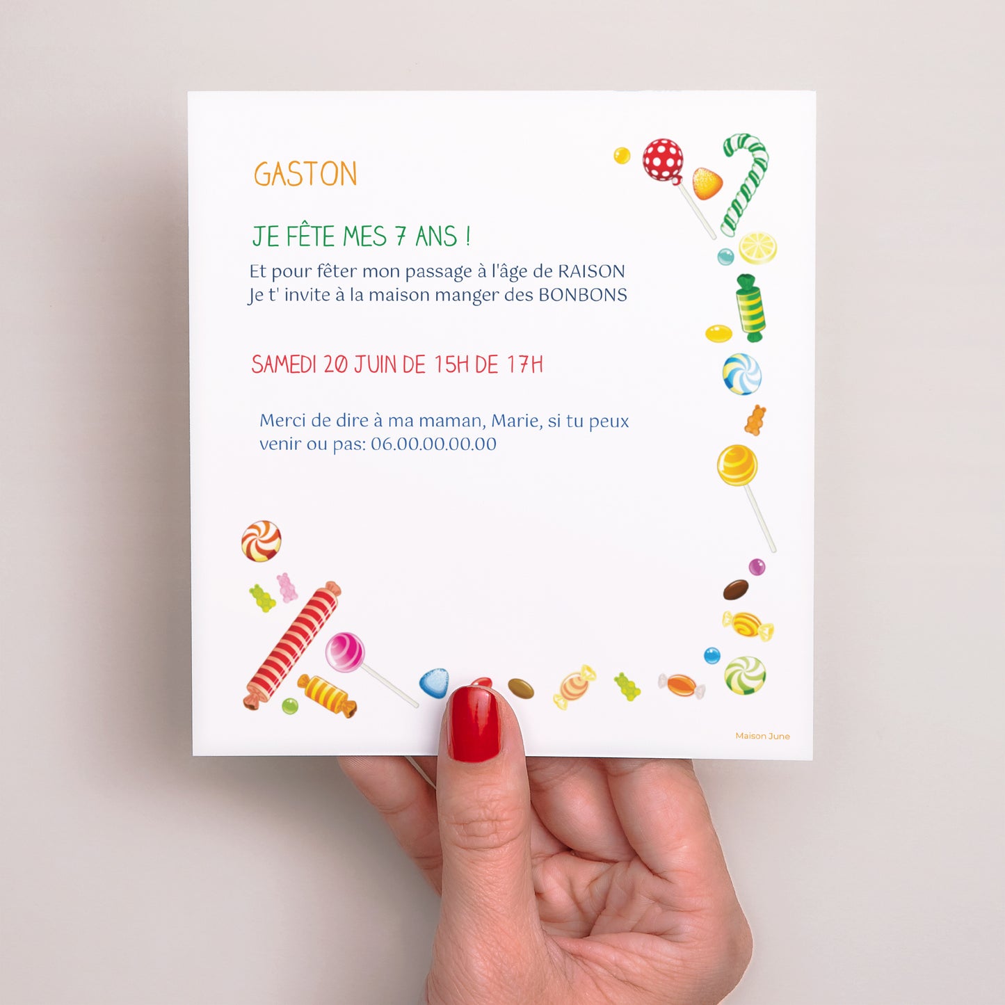 Invitations Anniversaire Enfant Carré Bonbons à foison photo N° 2