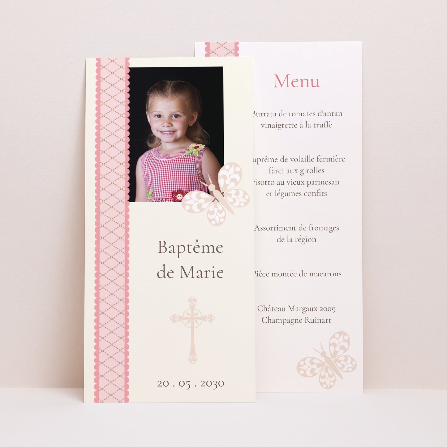 Menu Baptême Panoramique portrait Baptême Rétro - Fille photo N° 1