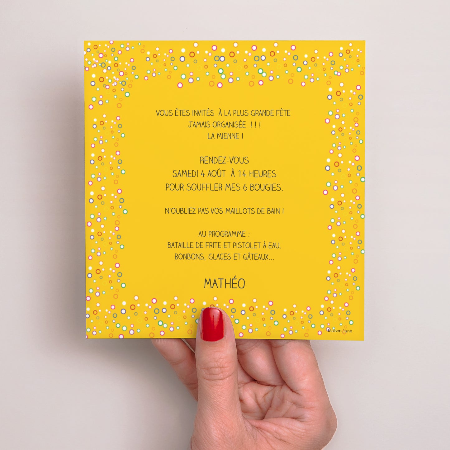 Invitations Anniversaire Enfant Carré Confettis photo N° 3