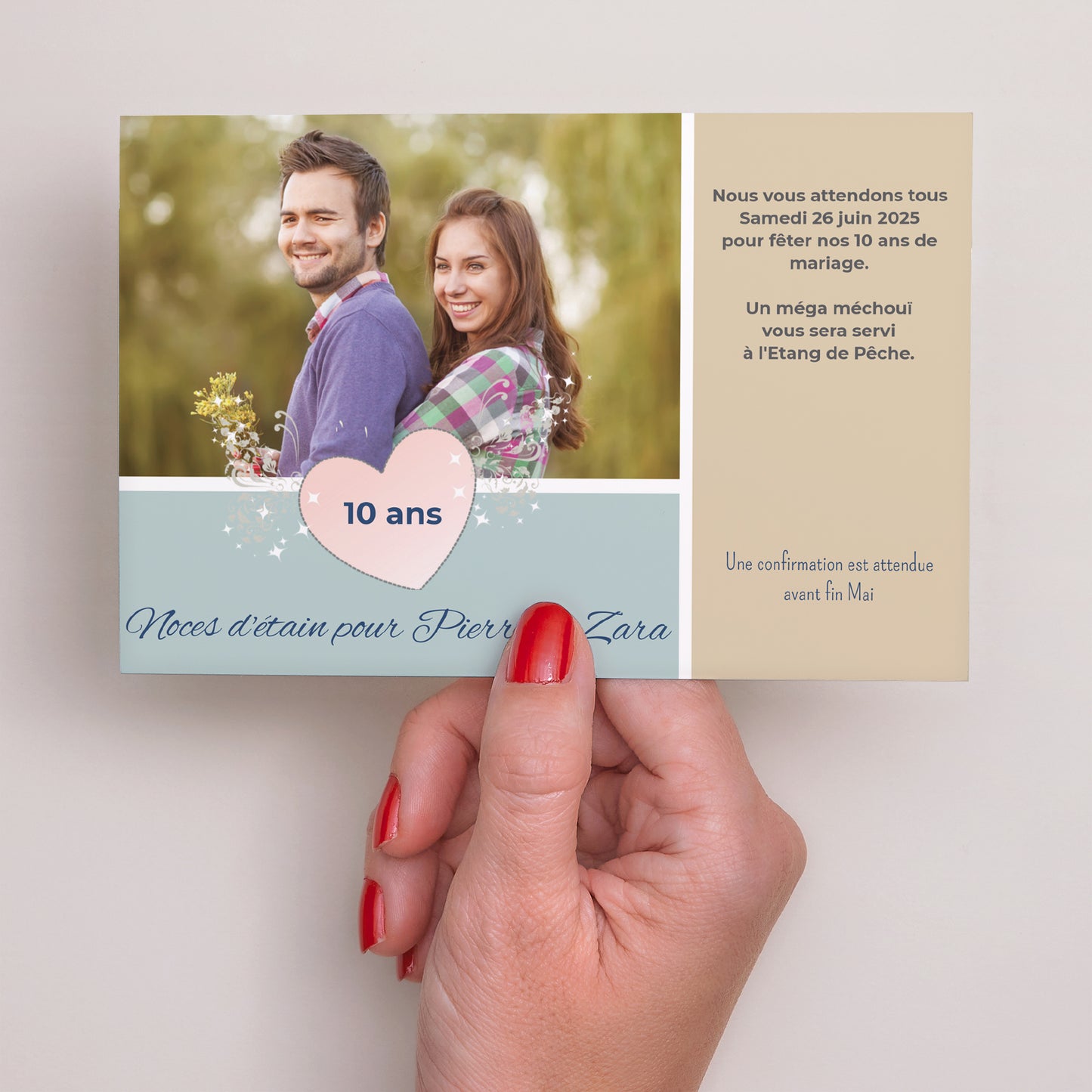 Invitations Anniversaire de mariage Paysage Noces d'étain - 10 ans photo N° 3