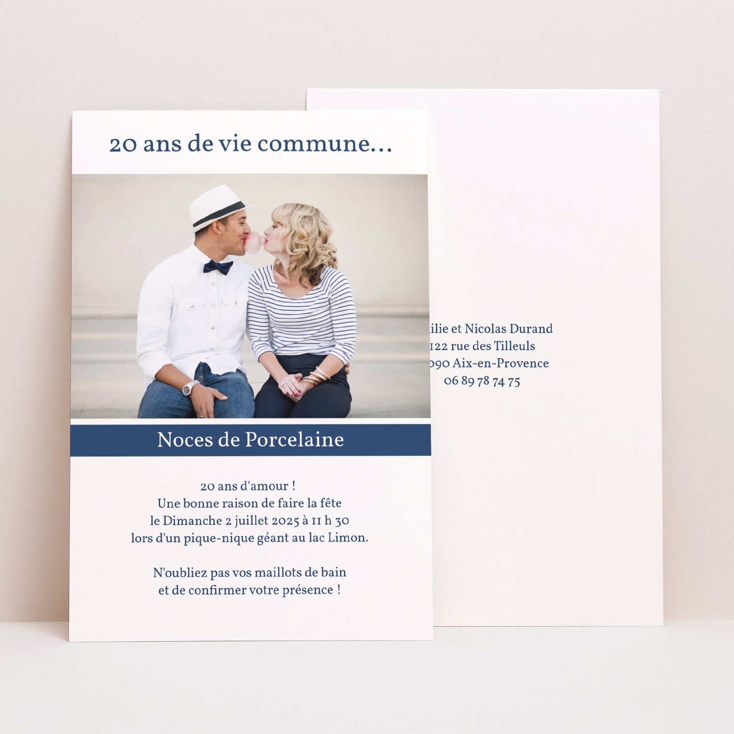 Invitations Anniversaire de mariage Portrait Noces de porcelaine - 20 ans photo N° 1
