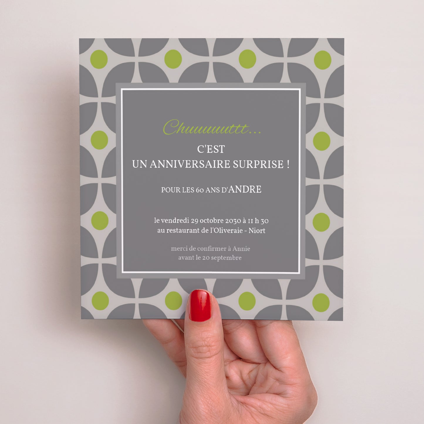 Invitations Anniversaire Adulte Carré Restau chic photo N° 2
