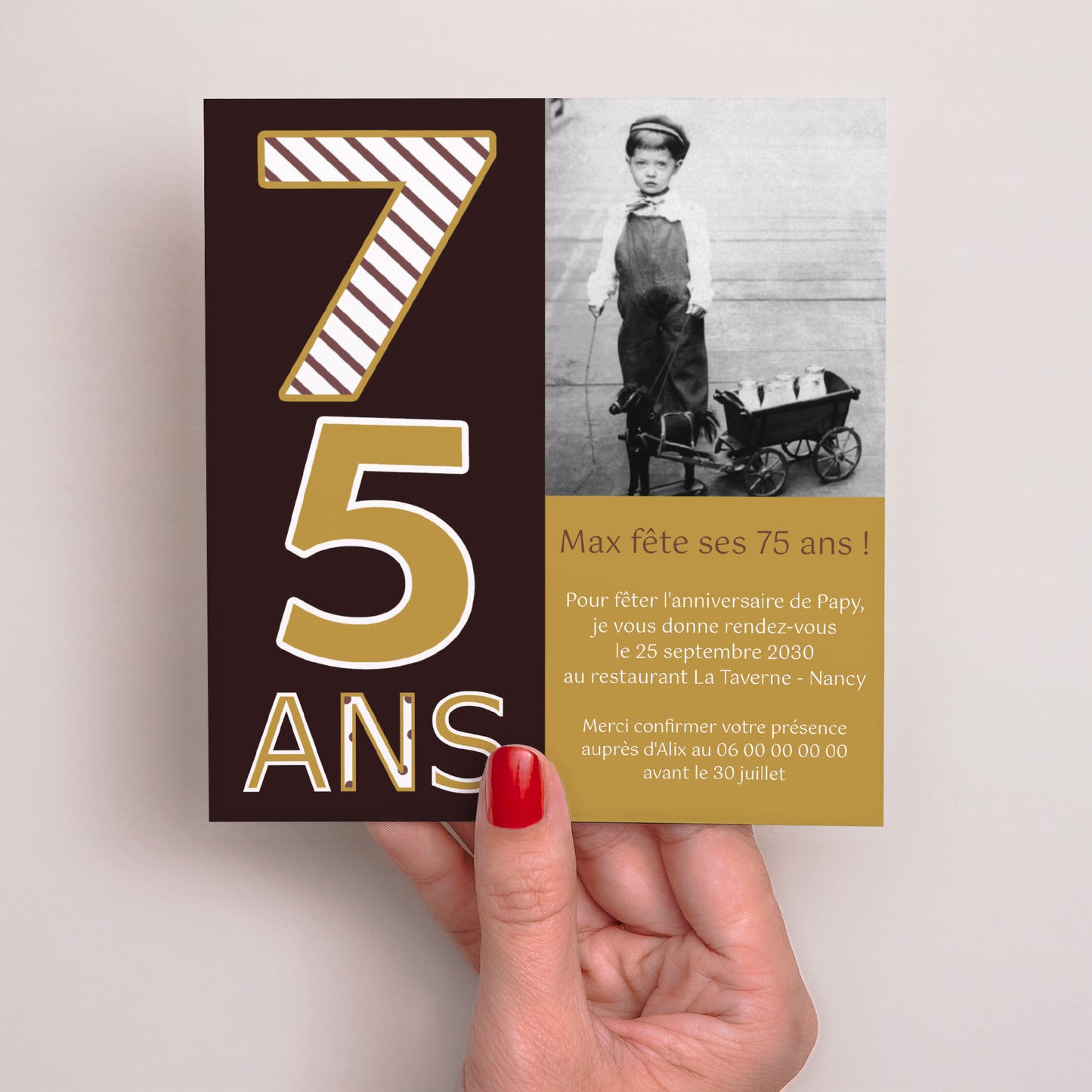Invitations Anniversaire Adulte Carré 75 ans - Or et Chocolat photo N° 2