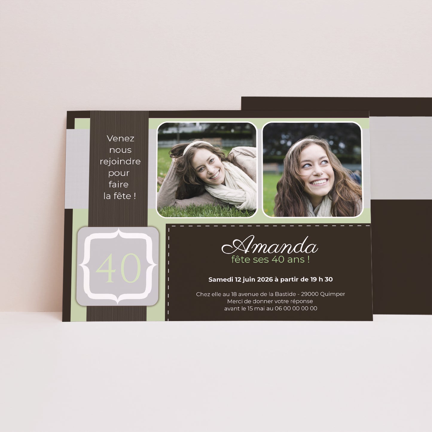 Invitations Anniversaire Adulte Paysage Menthe Chocolat photo N° 1