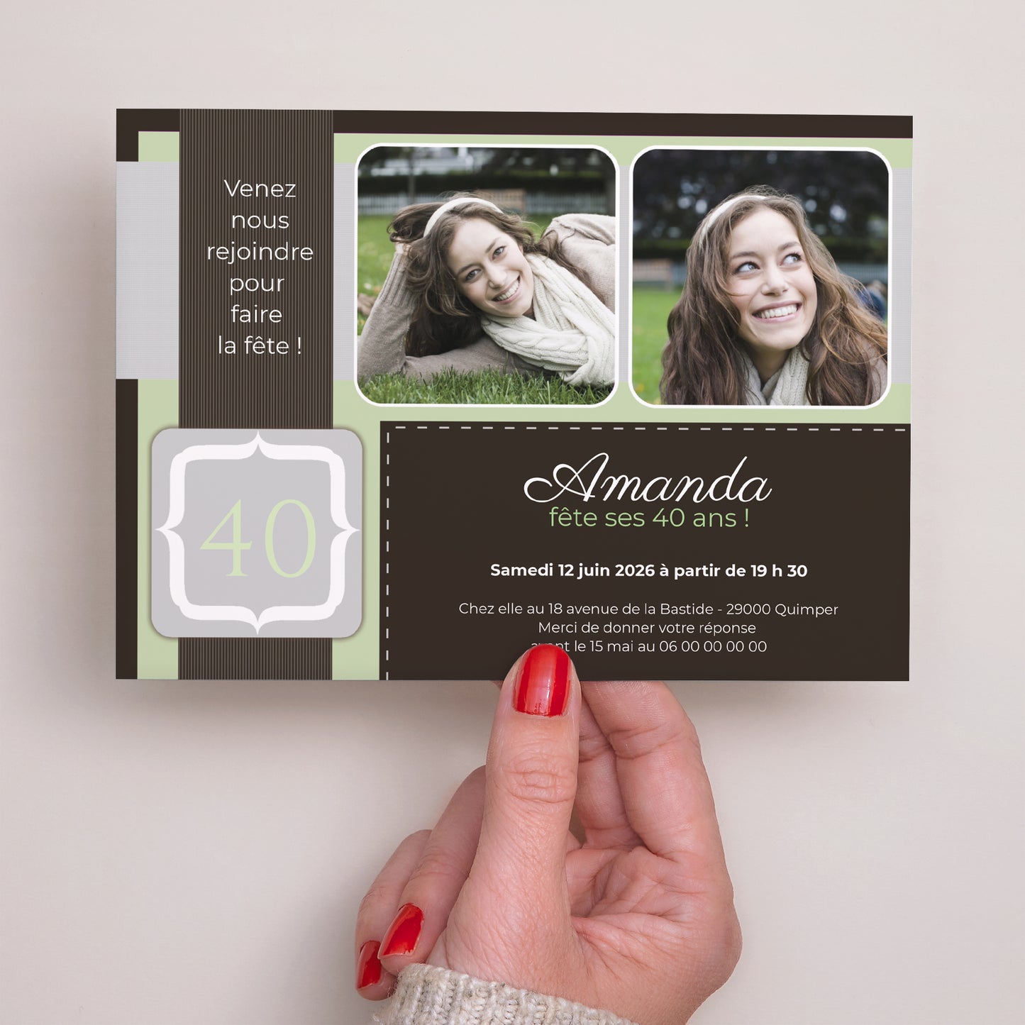 Invitations Anniversaire Adulte Paysage Menthe Chocolat photo N° 3