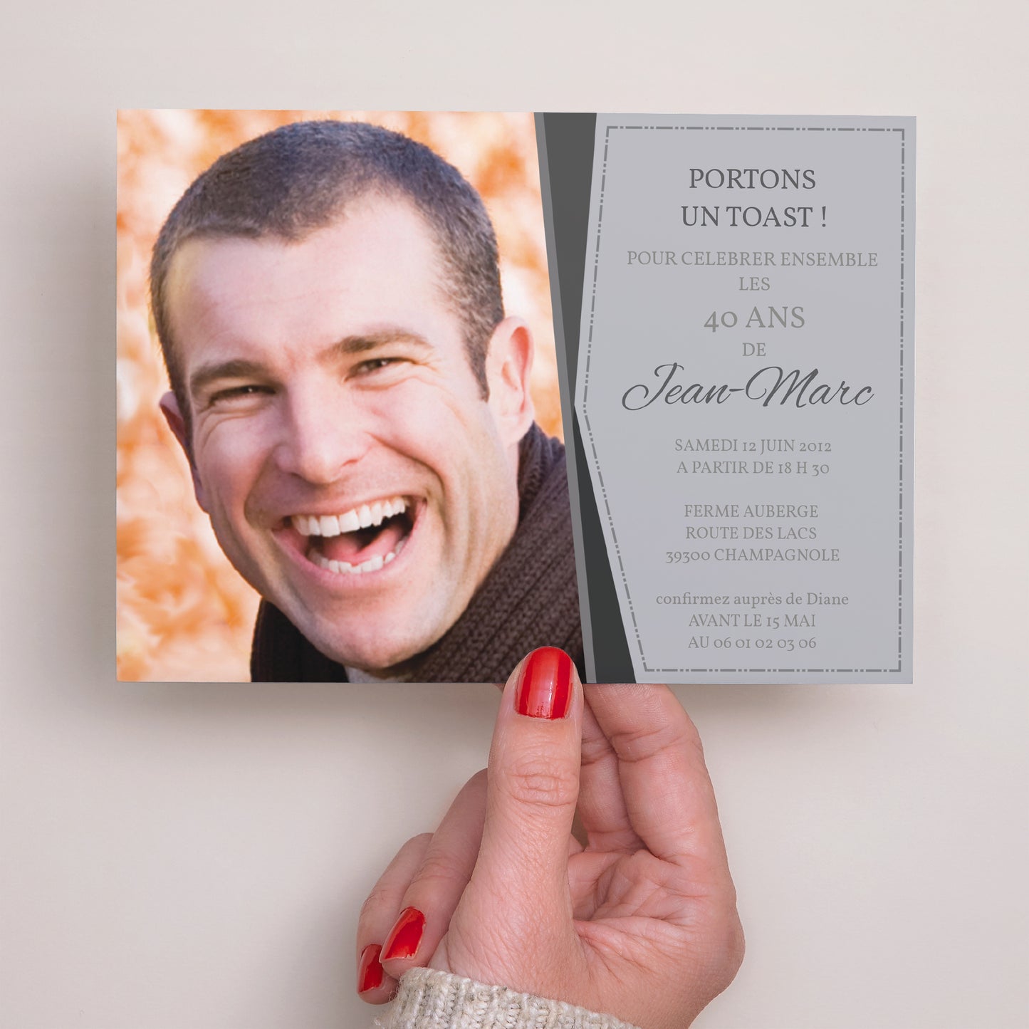 Invitations Anniversaire Adulte Paysage Cadre en argent photo N° 3