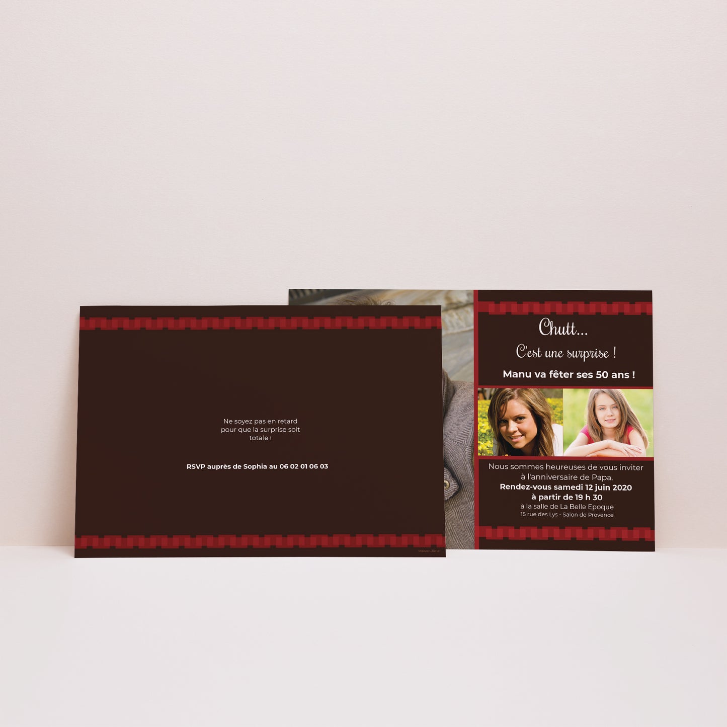 Invitations Anniversaire Adulte Paysage Bordures rouges photo N° 2