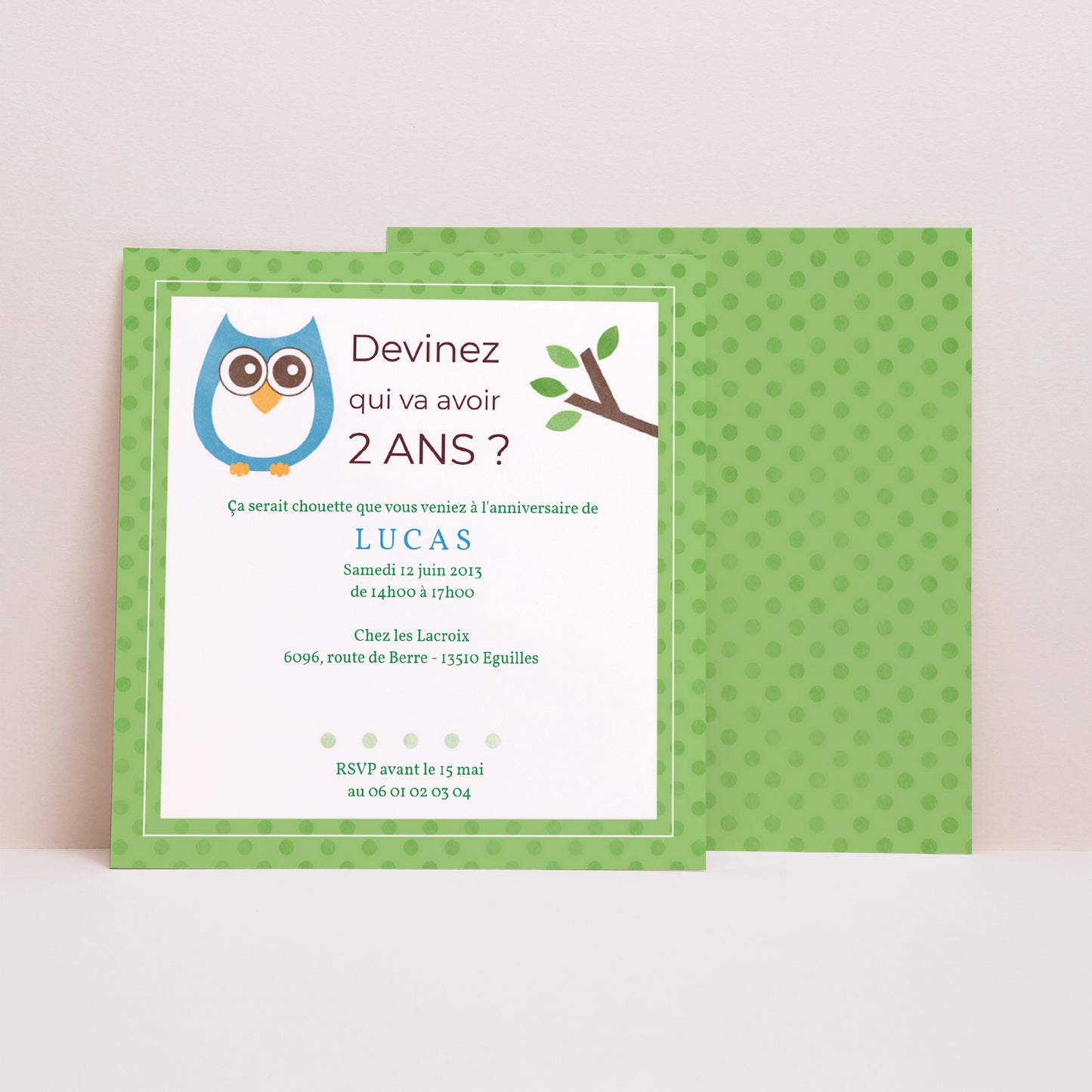 Invitations Anniversaire Enfant Carré Chouette une fête photo N° 1