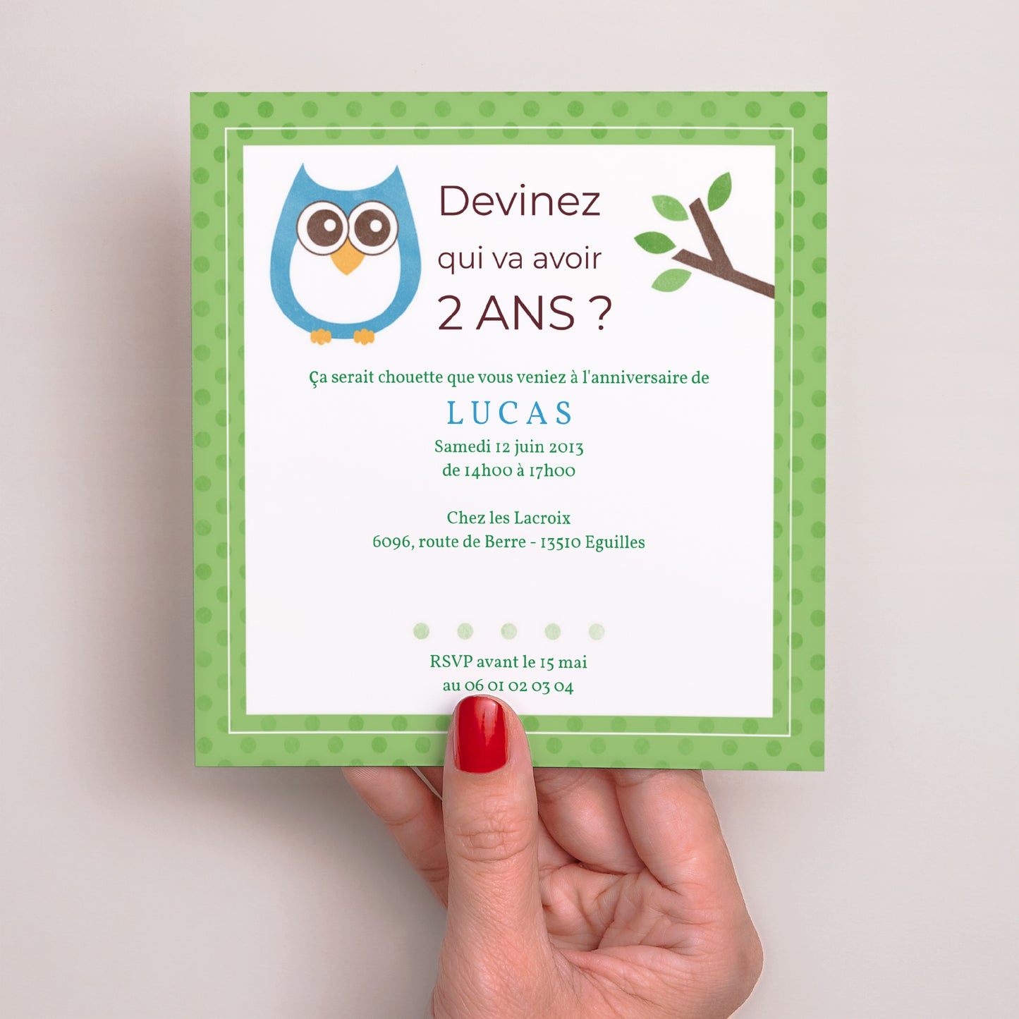 Invitations Anniversaire Enfant Carré Chouette une fête photo N° 2