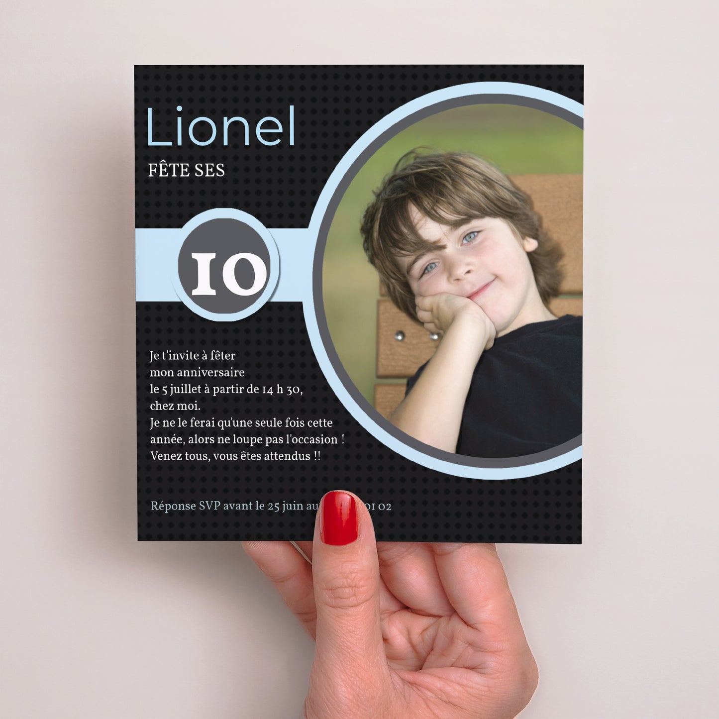 Invitations Anniversaire Enfant Carré Garçon de 10 ans photo N° 2