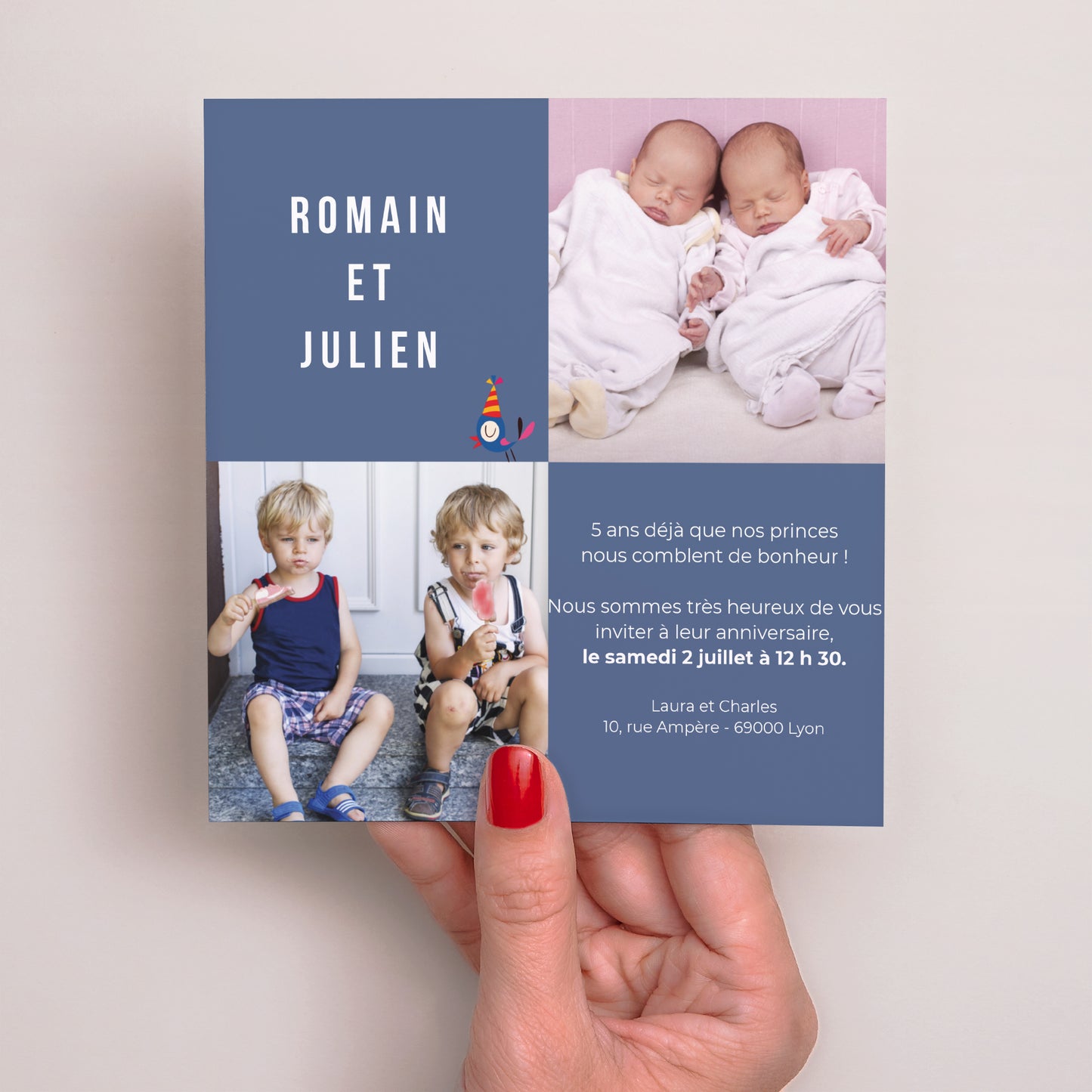 Invitations Anniversaire Enfant Carré Jumelles photo N° 2