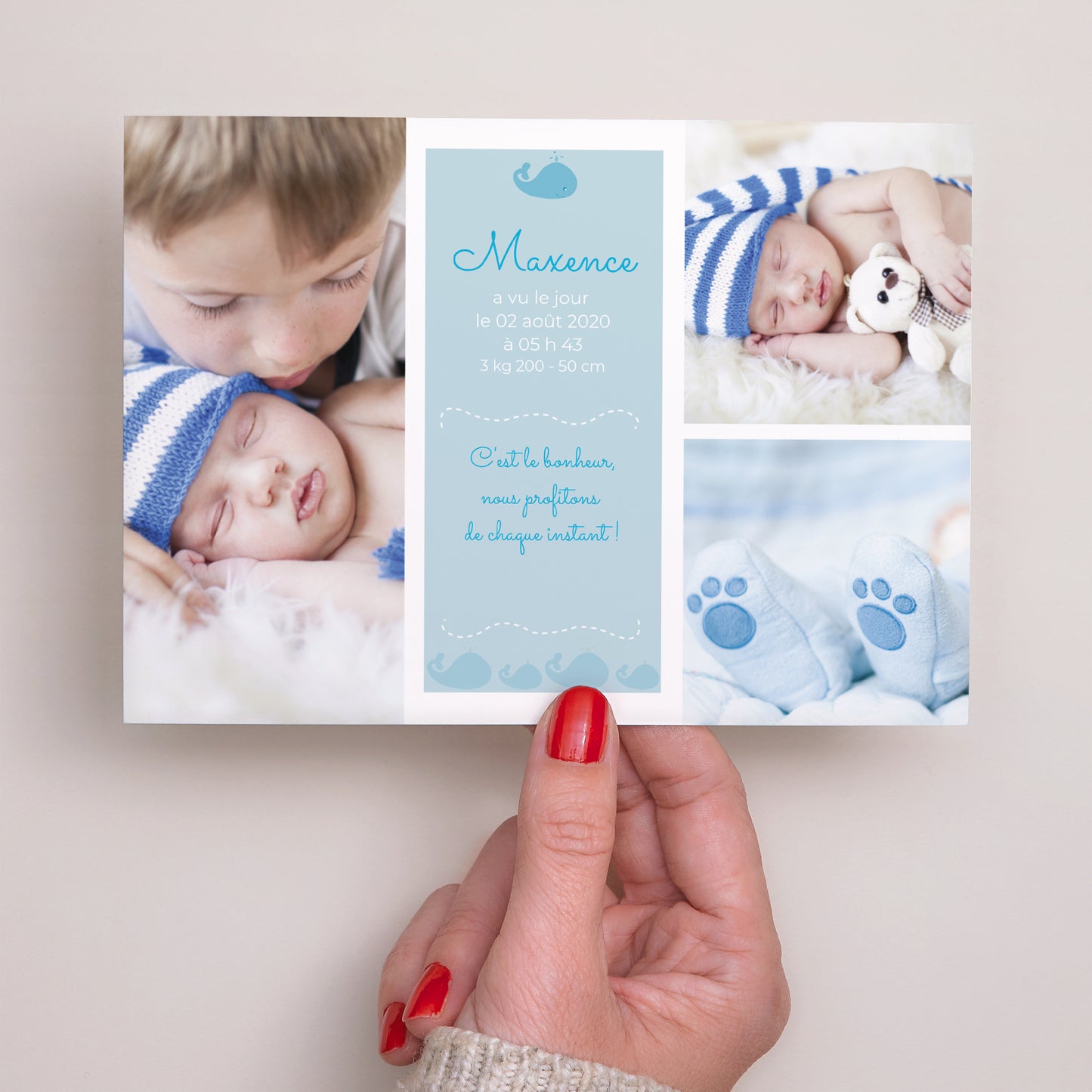 Faire-part Naissance Paysage Bébé Baleine bleue photo N° 3