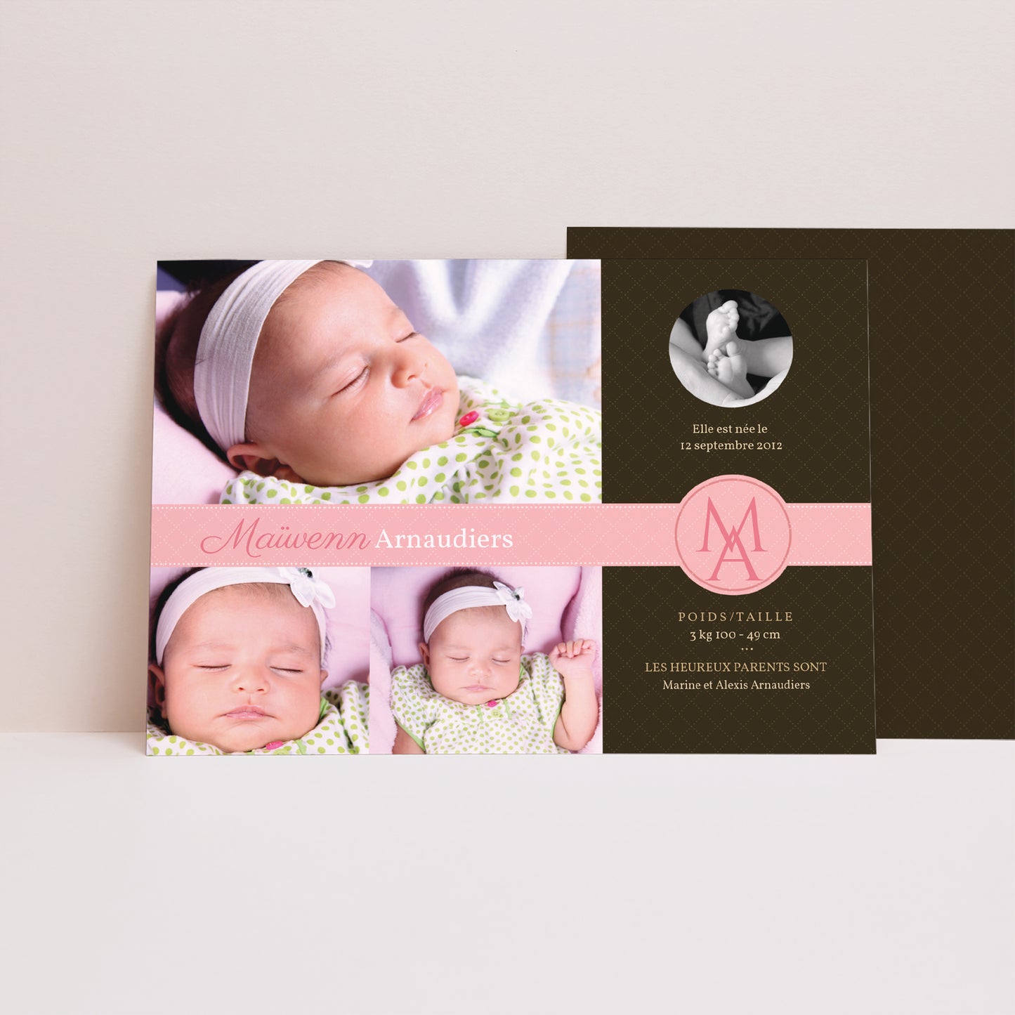 Faire-part Naissance Portrait Design parfait - rose photo N° 1