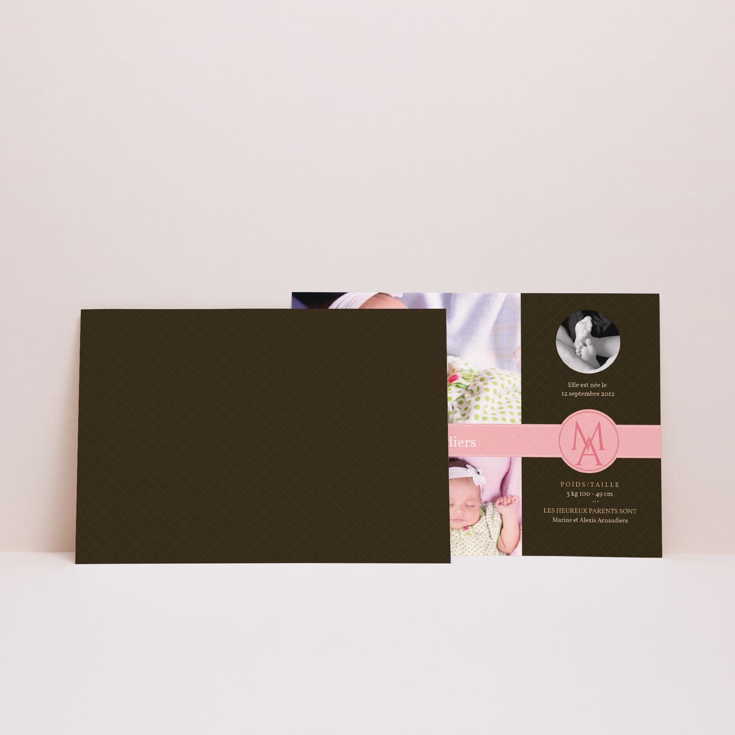 Faire-part Naissance Portrait Design parfait - rose photo N° 2
