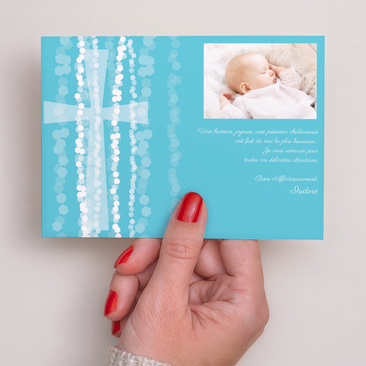 Remerciements Communion Paysage Croix Contemporaine Bleue photo N° 3