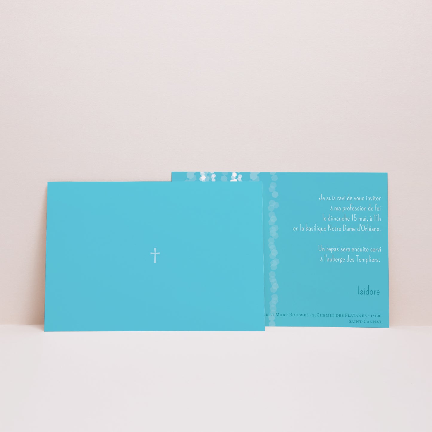 Faire-part Communion Paysage Croix Contemporaine Bleue photo N° 2