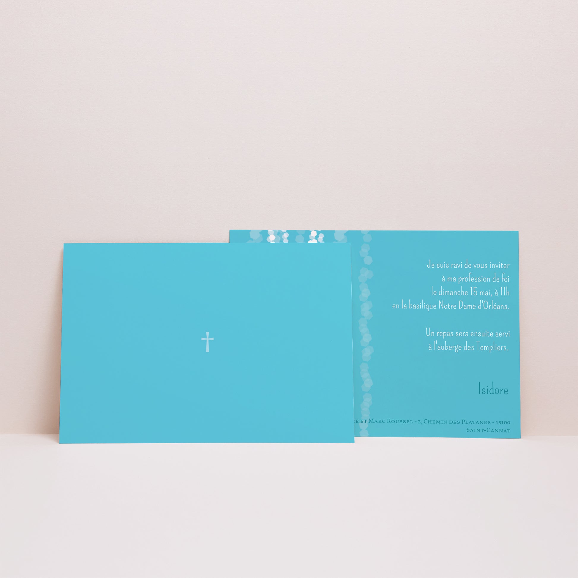 Faire-part Communion Paysage Croix Contemporaine Bleue photo N° 2