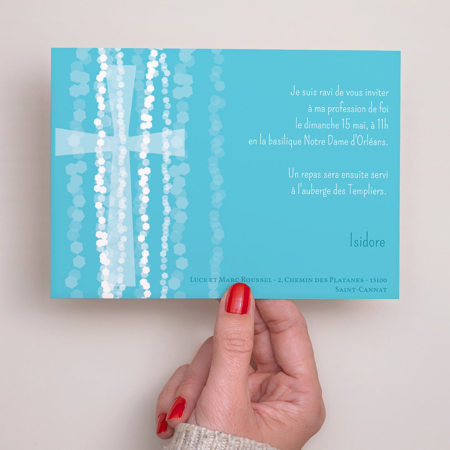 Faire-part Communion Paysage Croix Contemporaine Bleue photo N° 3