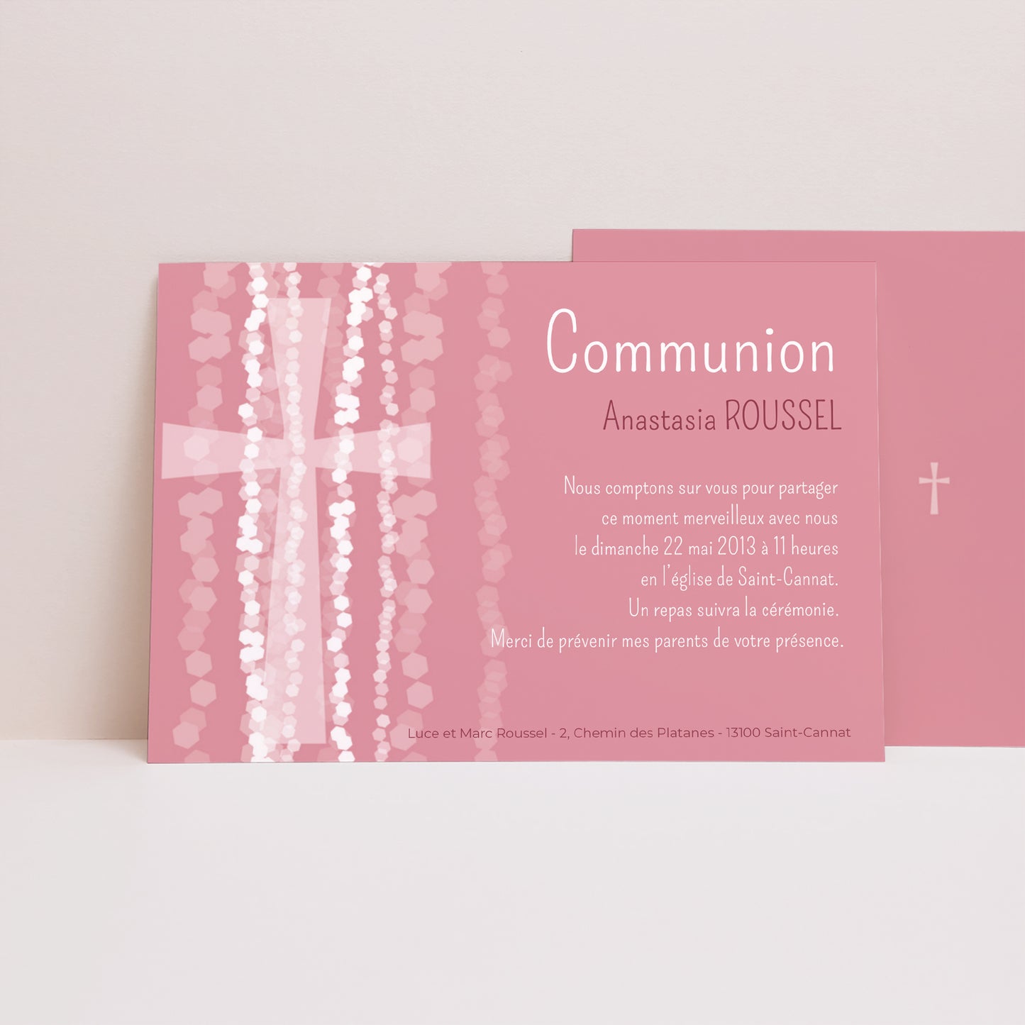 Faire-part Communion Paysage Croix Contemporaine Rose photo N° 1