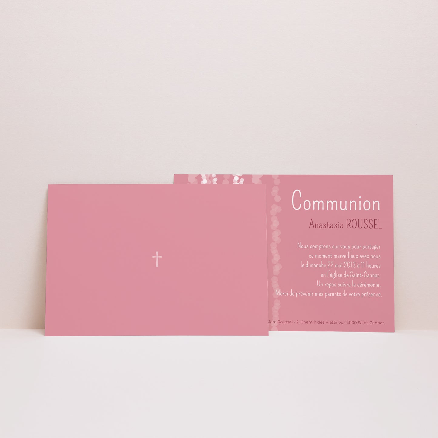 Faire-part Communion Paysage Croix Contemporaine Rose photo N° 2