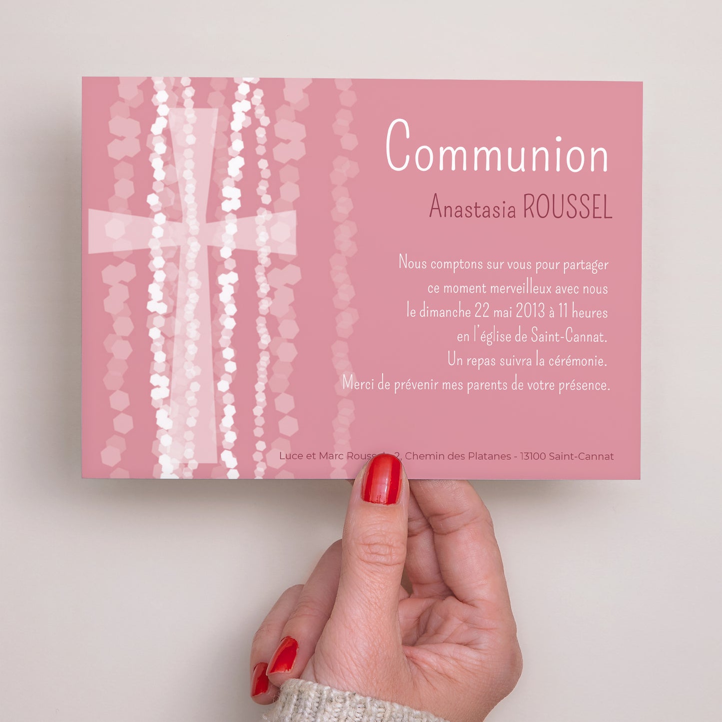 Faire-part Communion Paysage Croix Contemporaine Rose photo N° 3