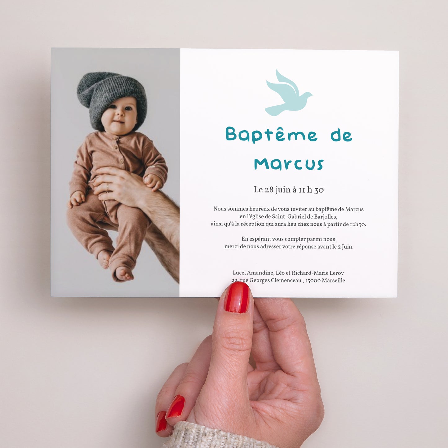 Faire-part Baptême Paysage Triptyque bleu photo N° 3