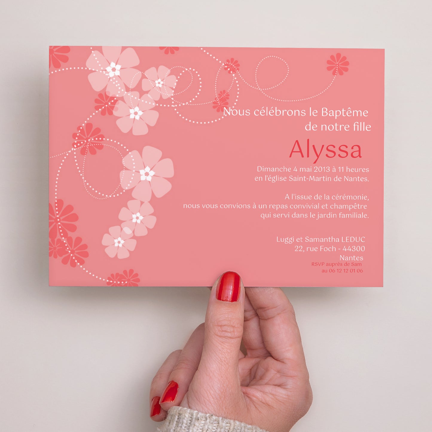 Faire-part Baptême Paysage Chapelet de fleurs photo N° 3