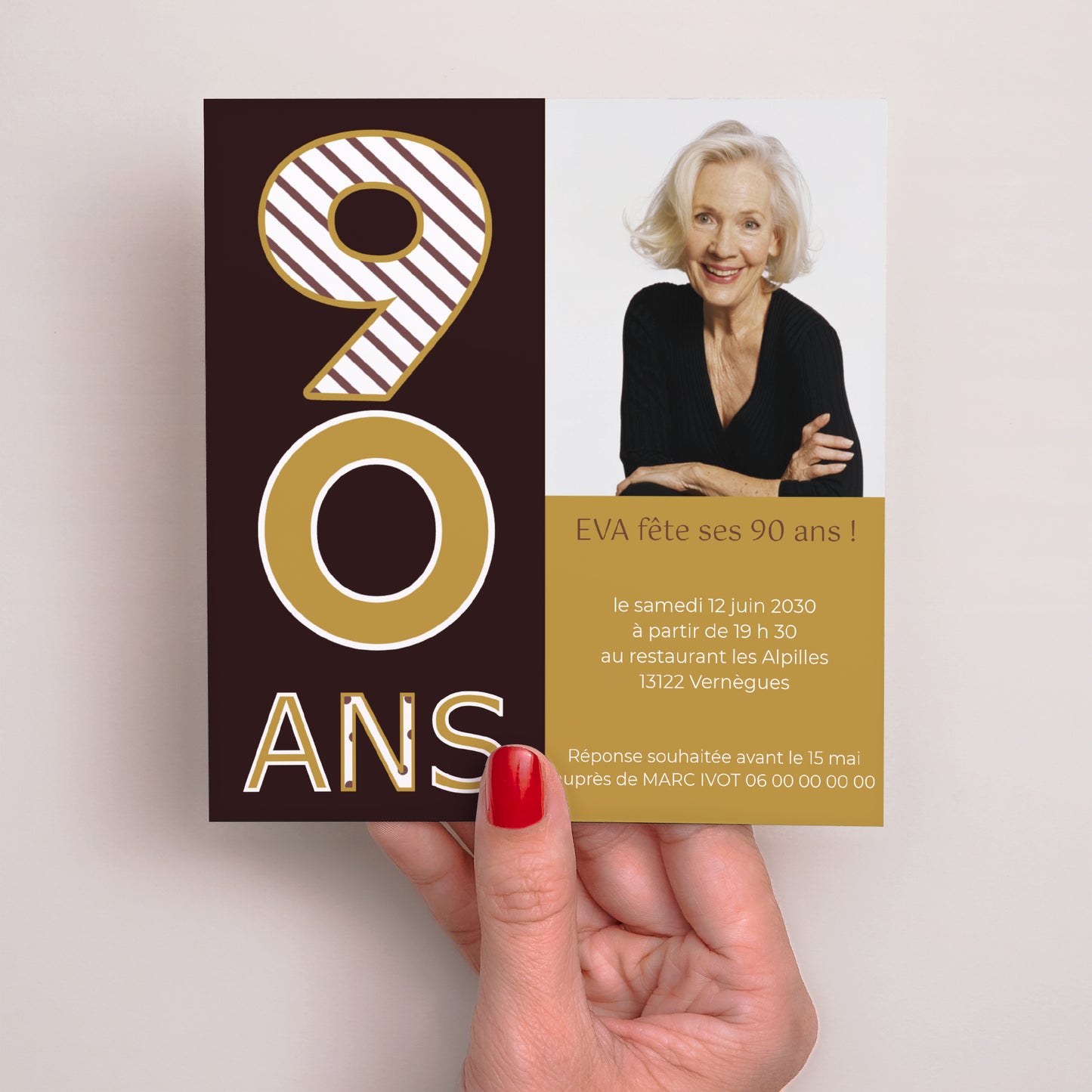 Invitations Anniversaire Adulte Carré 90 ans en Or photo N° 2
