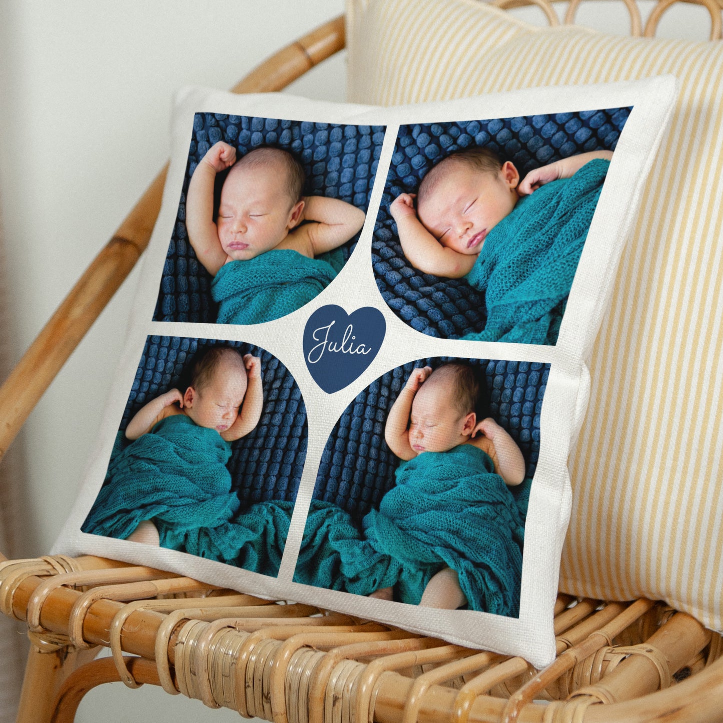 Coussin Naissance Beige naturel Multi-photos Coeur Fushia photo N° 1