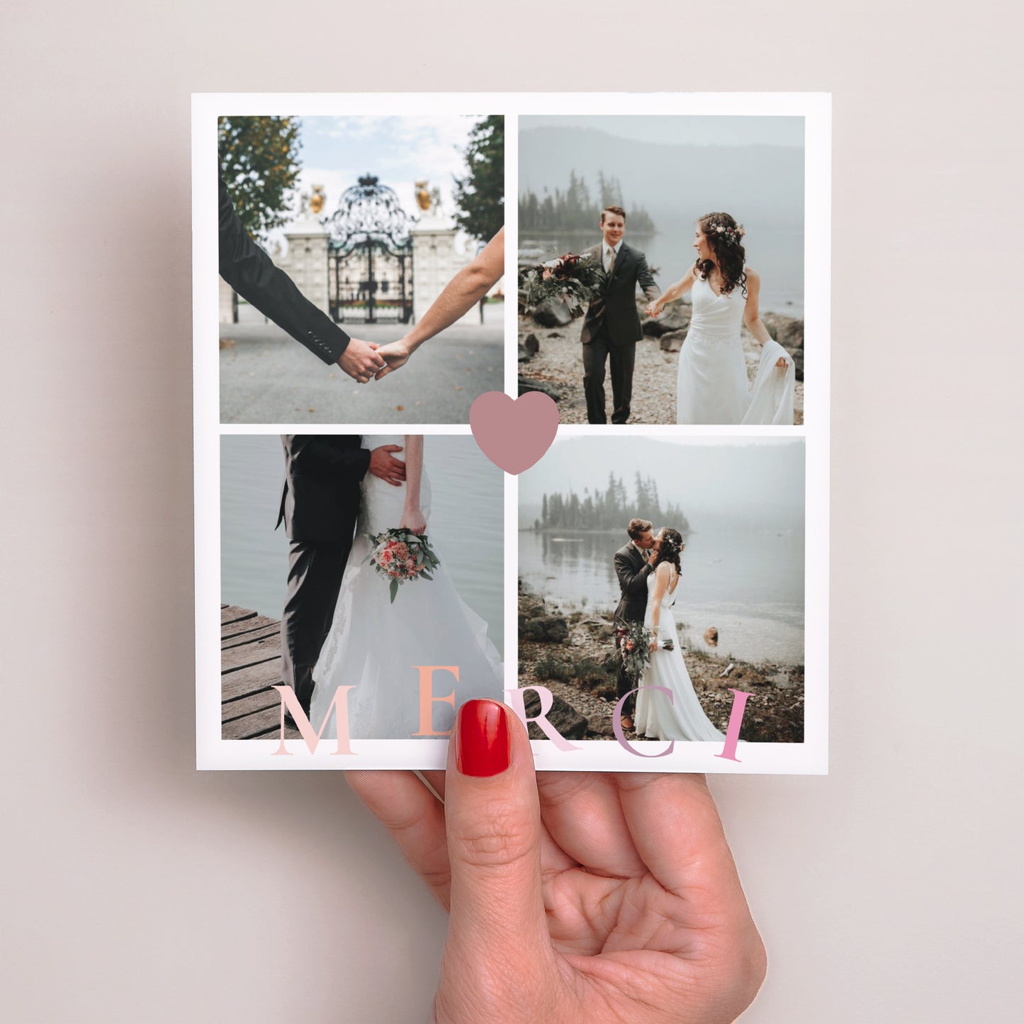 Faire-part Photos Carré Coeur Rose photo N° 2