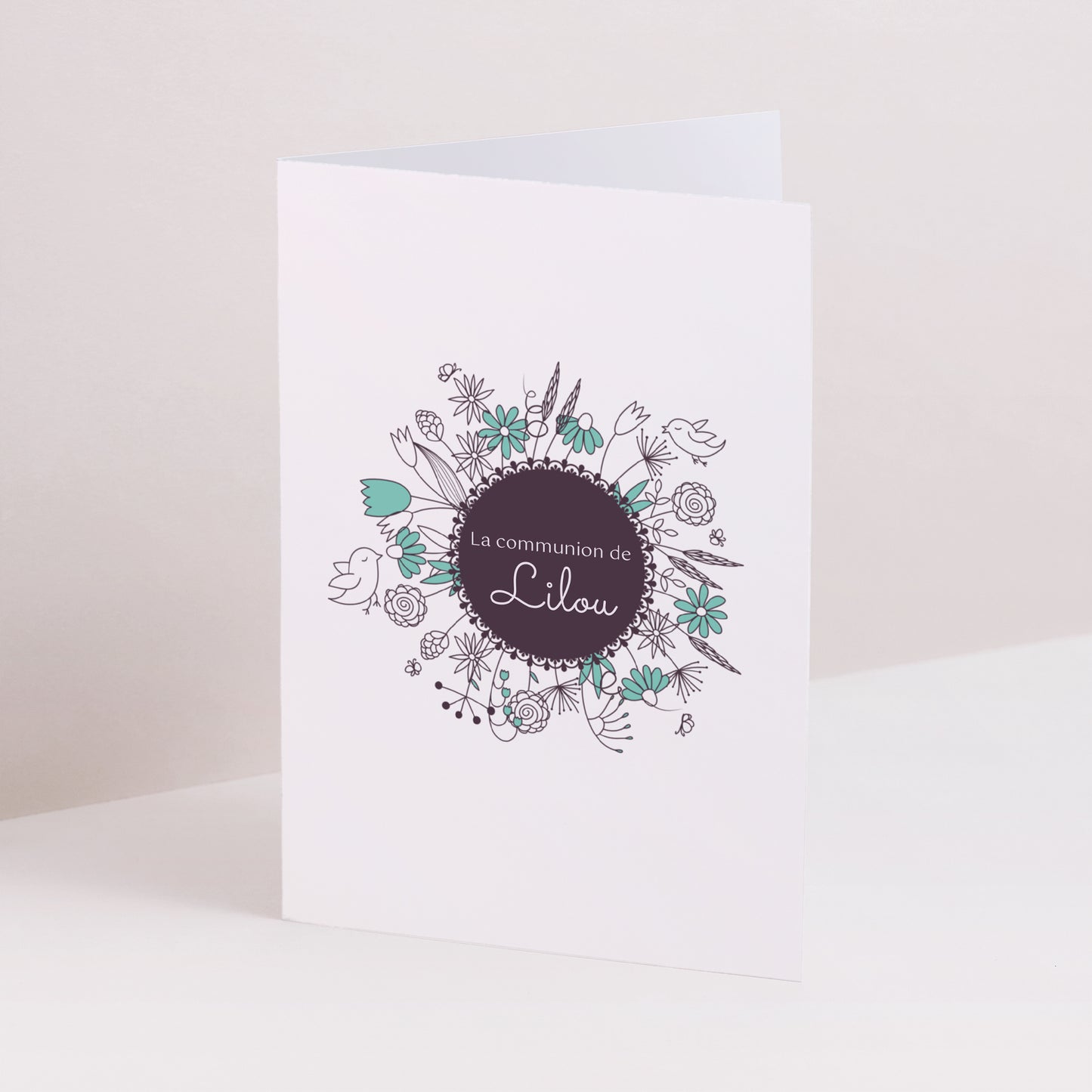 Invitations Communion Double volet portrait Florale photo N° 1