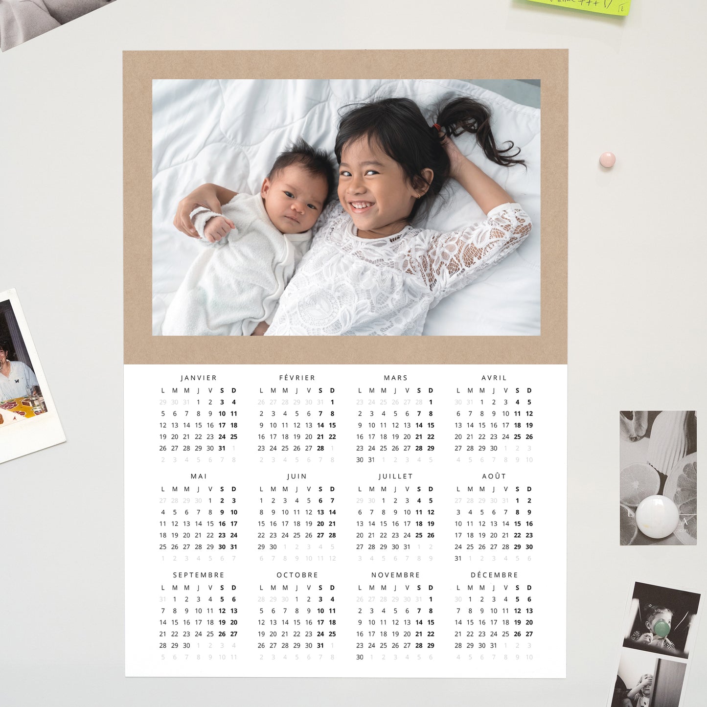 Calendrier Fin d'année Magnétique, monopage portrait Kraft photo N° 1