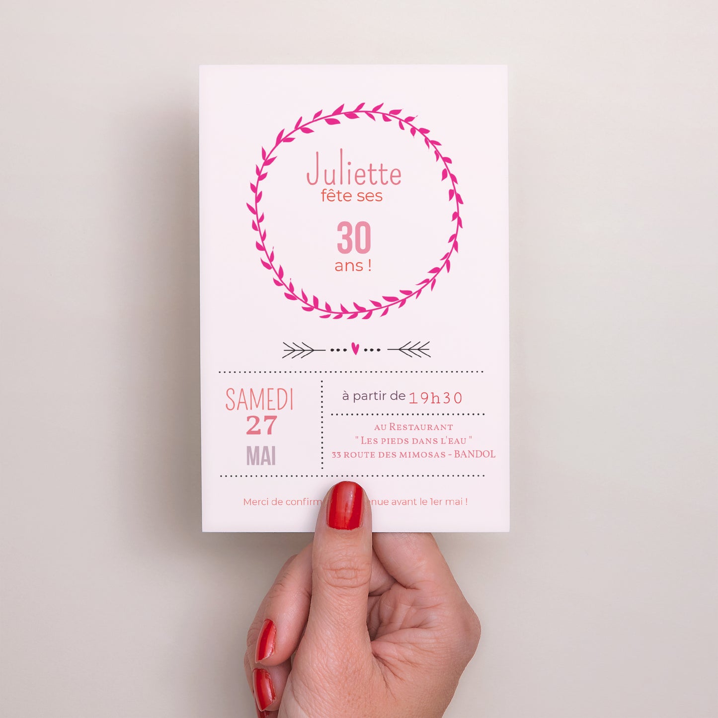 Invitations Anniversaire Adulte Portrait Date poudrée photo N° 2