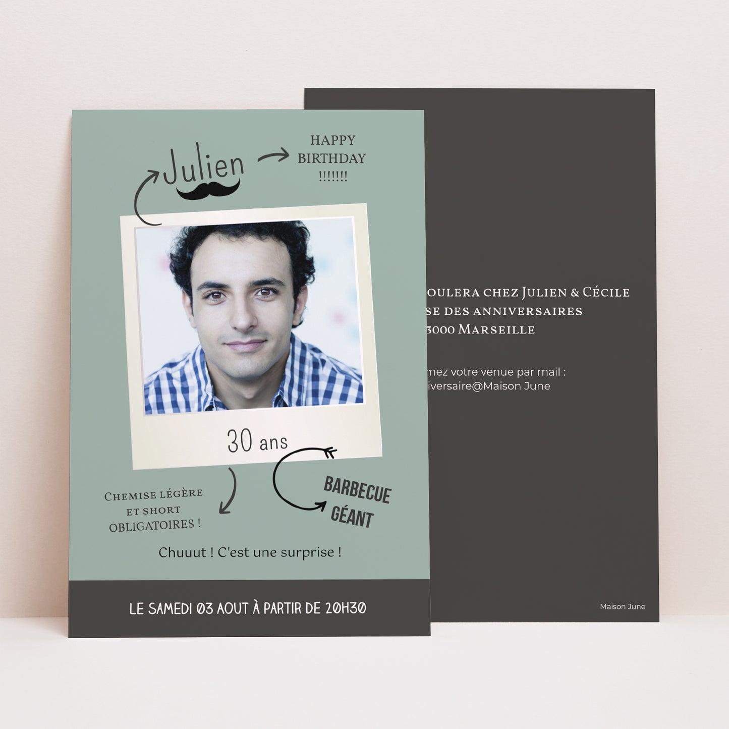 Invitations Anniversaire Adulte Portrait Polaroid party photo N° 1