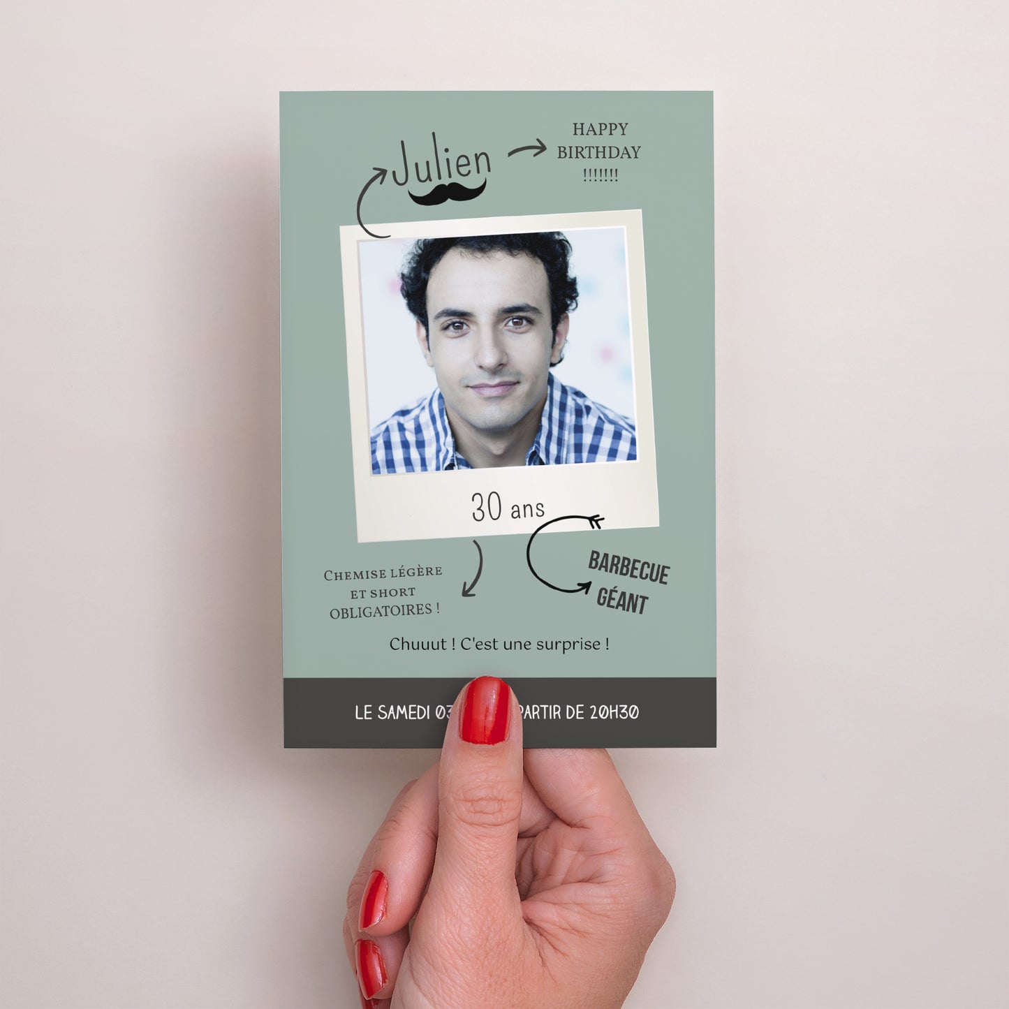 Invitations Anniversaire Adulte Portrait Polaroid party photo N° 2