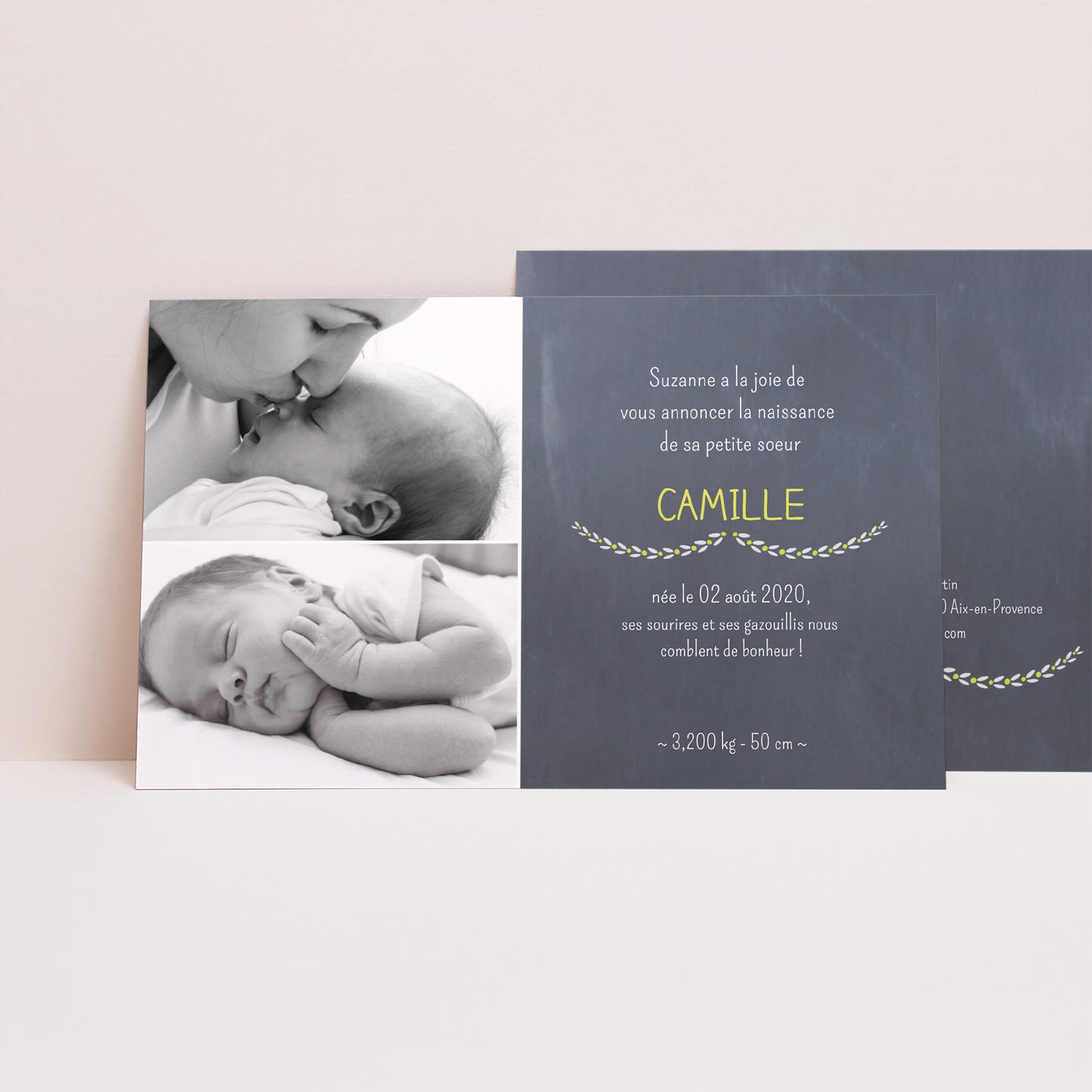 Faire-part Naissance Paysage Ardoise et couronne photo N° 1