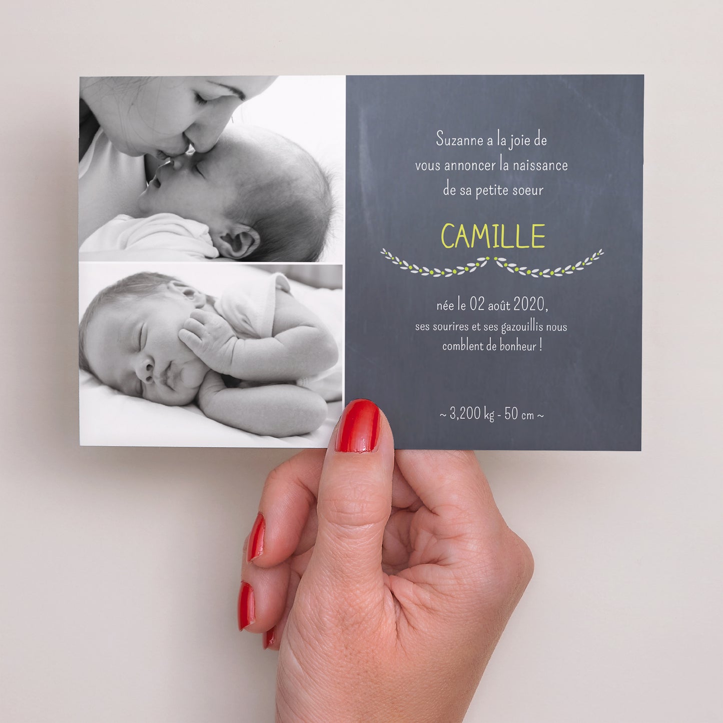 Faire-part Naissance Paysage Ardoise et couronne photo N° 3