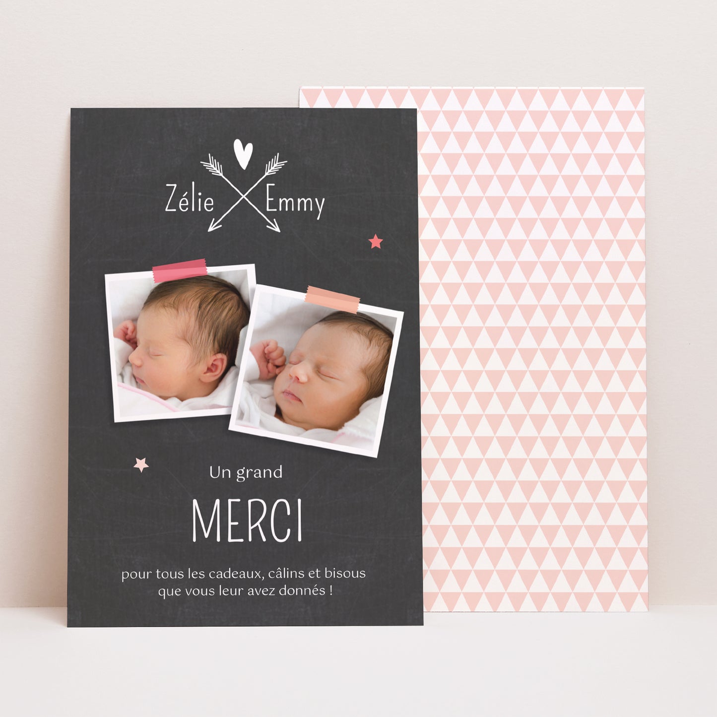 Remerciements Naissance Portrait Jumeaux ardoise photo N° 1