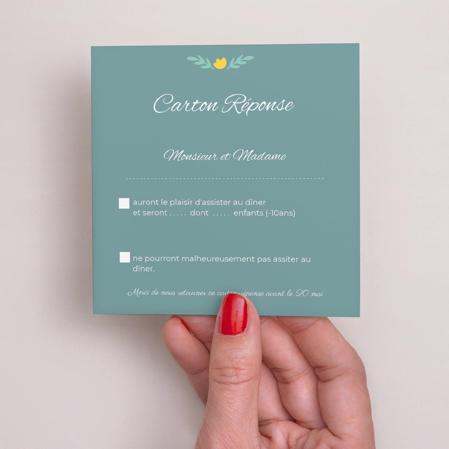 Carton réponse Mariage Carré Fleurs des champs photo N° 2
