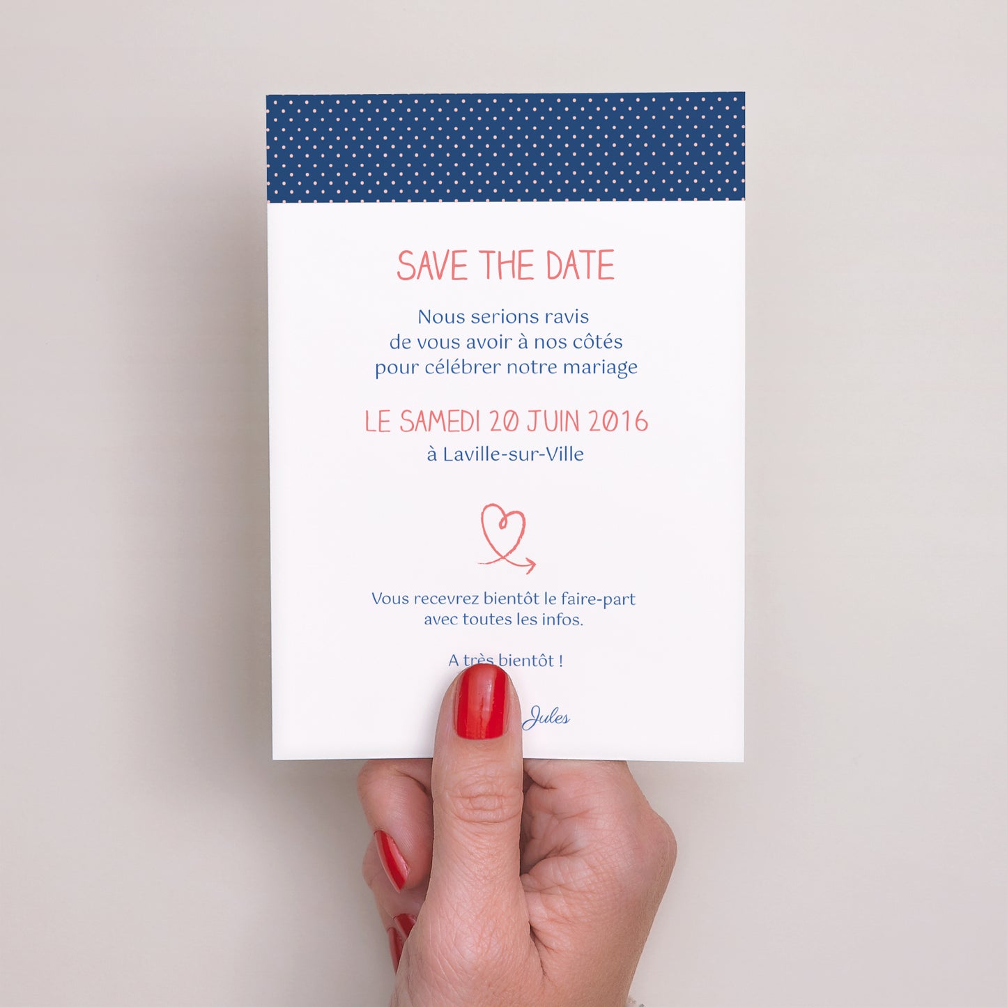 Save the date Mariage Portrait Rose, bleu nuit photo N° 2