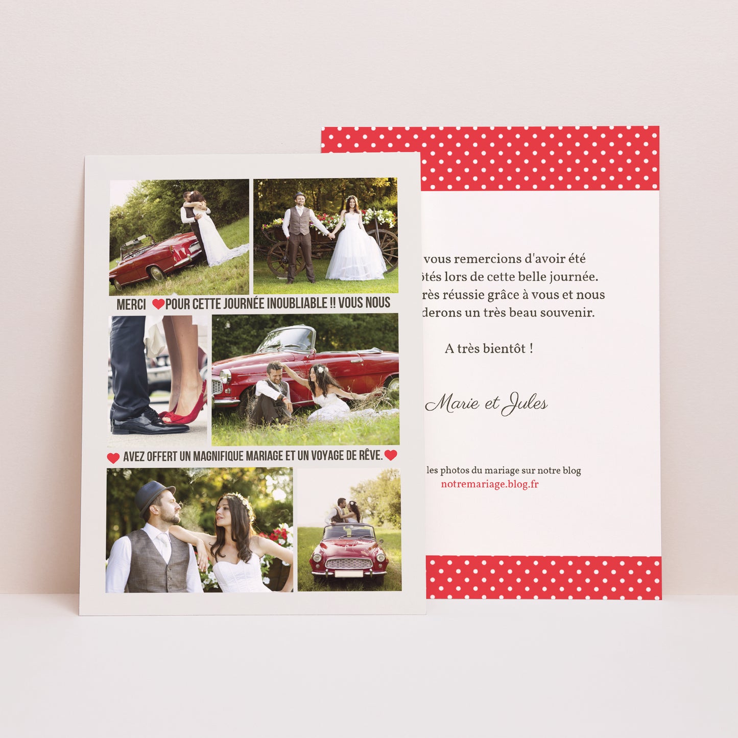 Remerciements Mariage Portrait Rouge Vintage photo N° 1