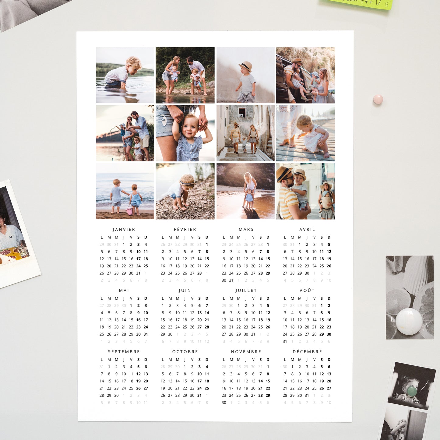 Calendrier Fin d'année Magnétique, monopage portrait Damier photo N° 1