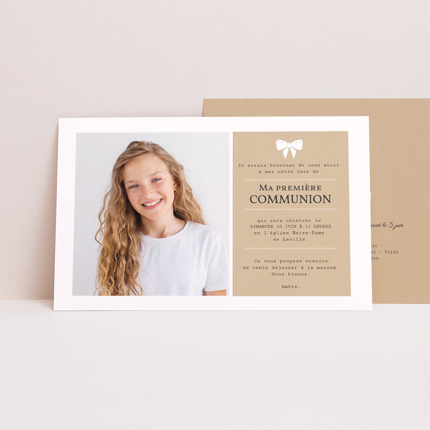 Faire-part Communion Paysage Ruban blanc photo N° 1