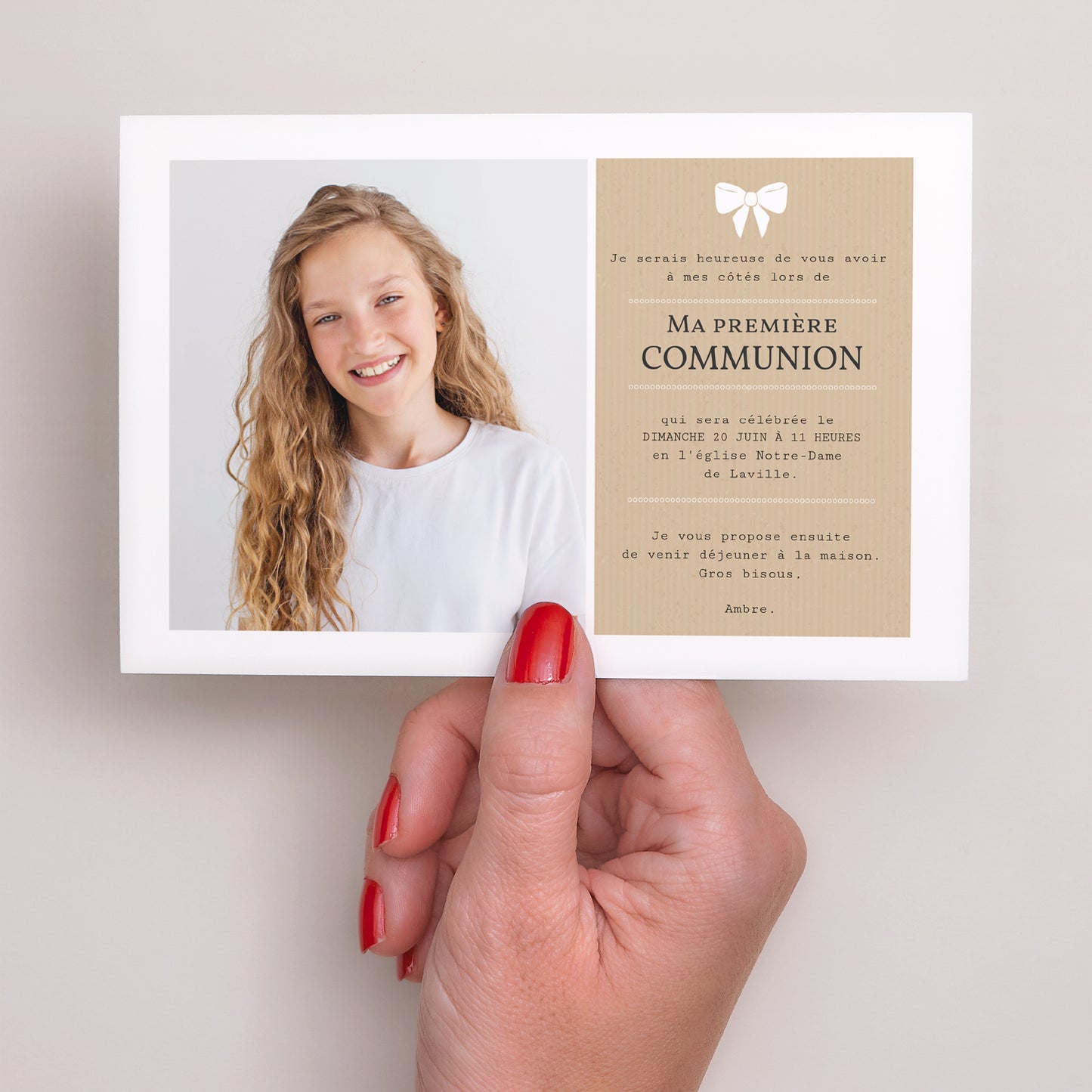 Faire-part Communion Paysage Ruban blanc photo N° 3