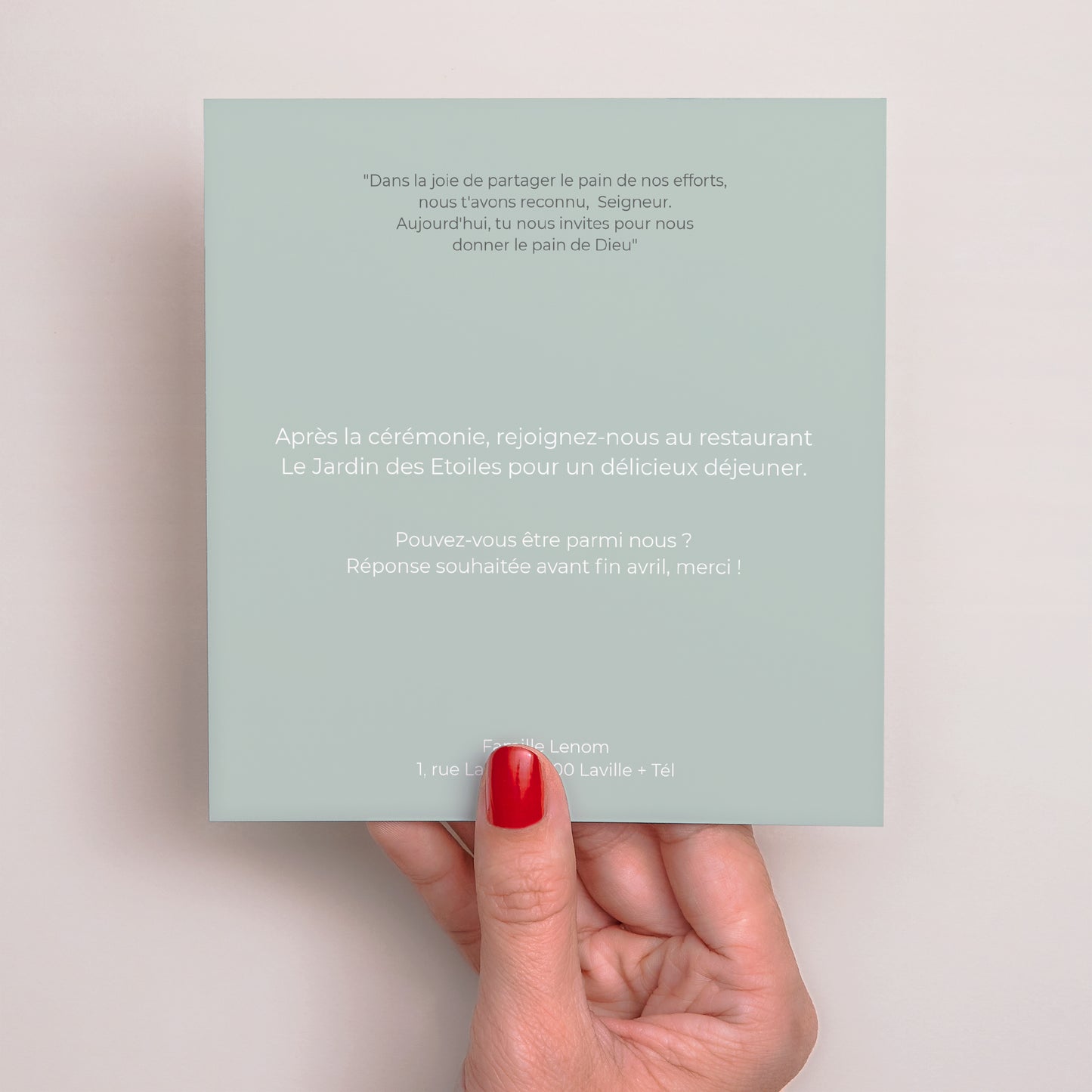 Faire-part Communion Carré Carré Pastel photo N° 3