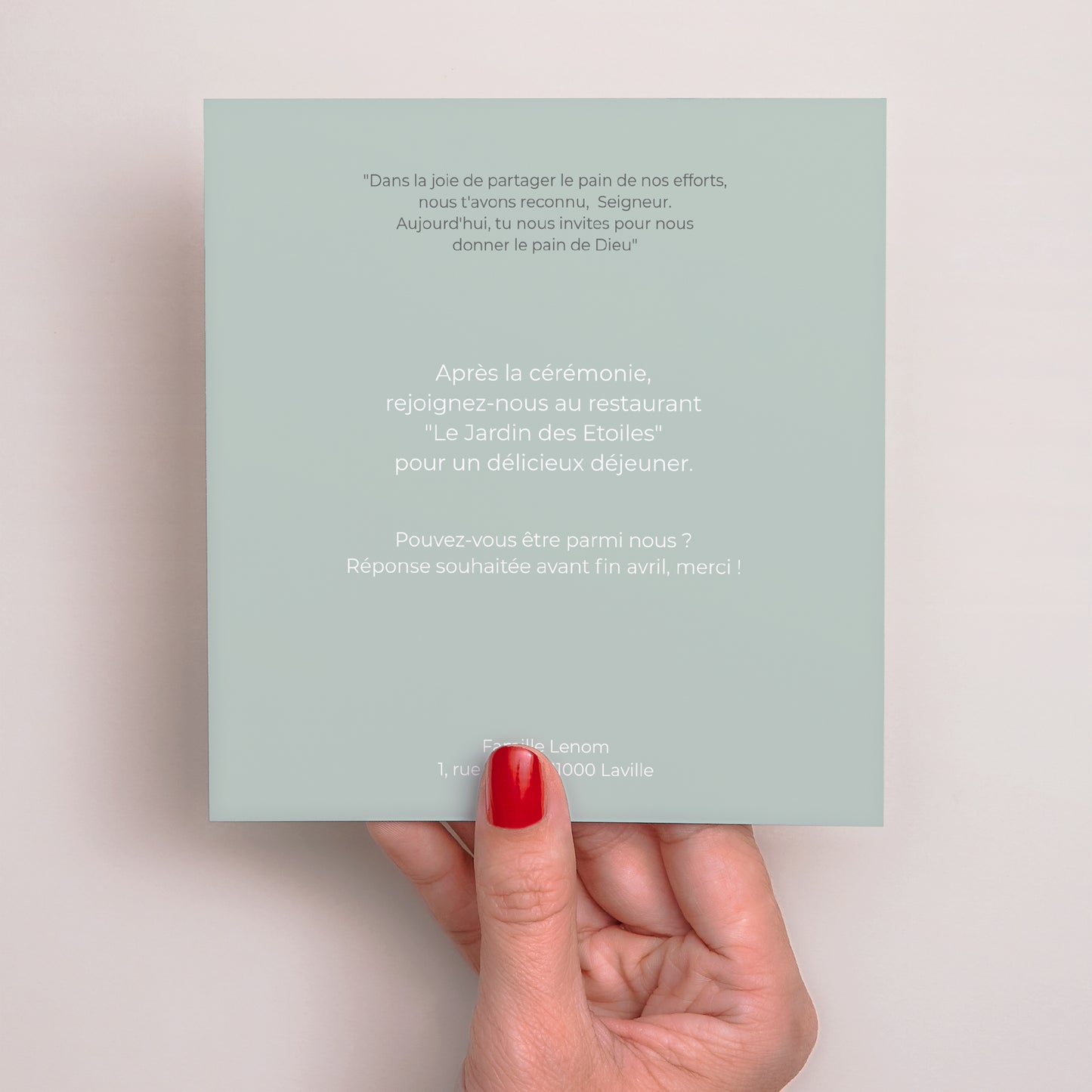 Faire-part Communion Carré Carré Pastel photo N° 3