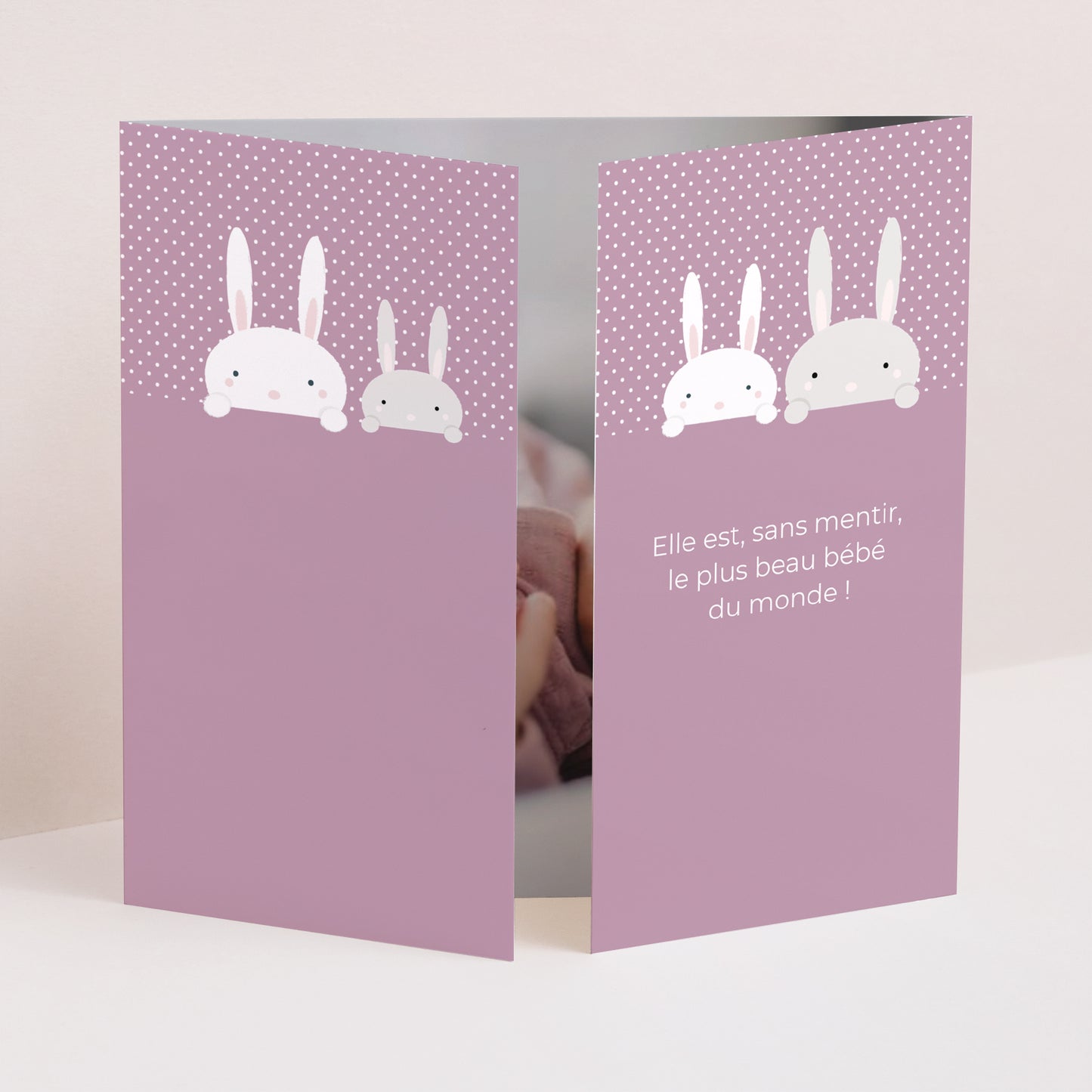 Faire-part Naissance Triptyque ouverture fenêtre Coucou lapin photo N° 1