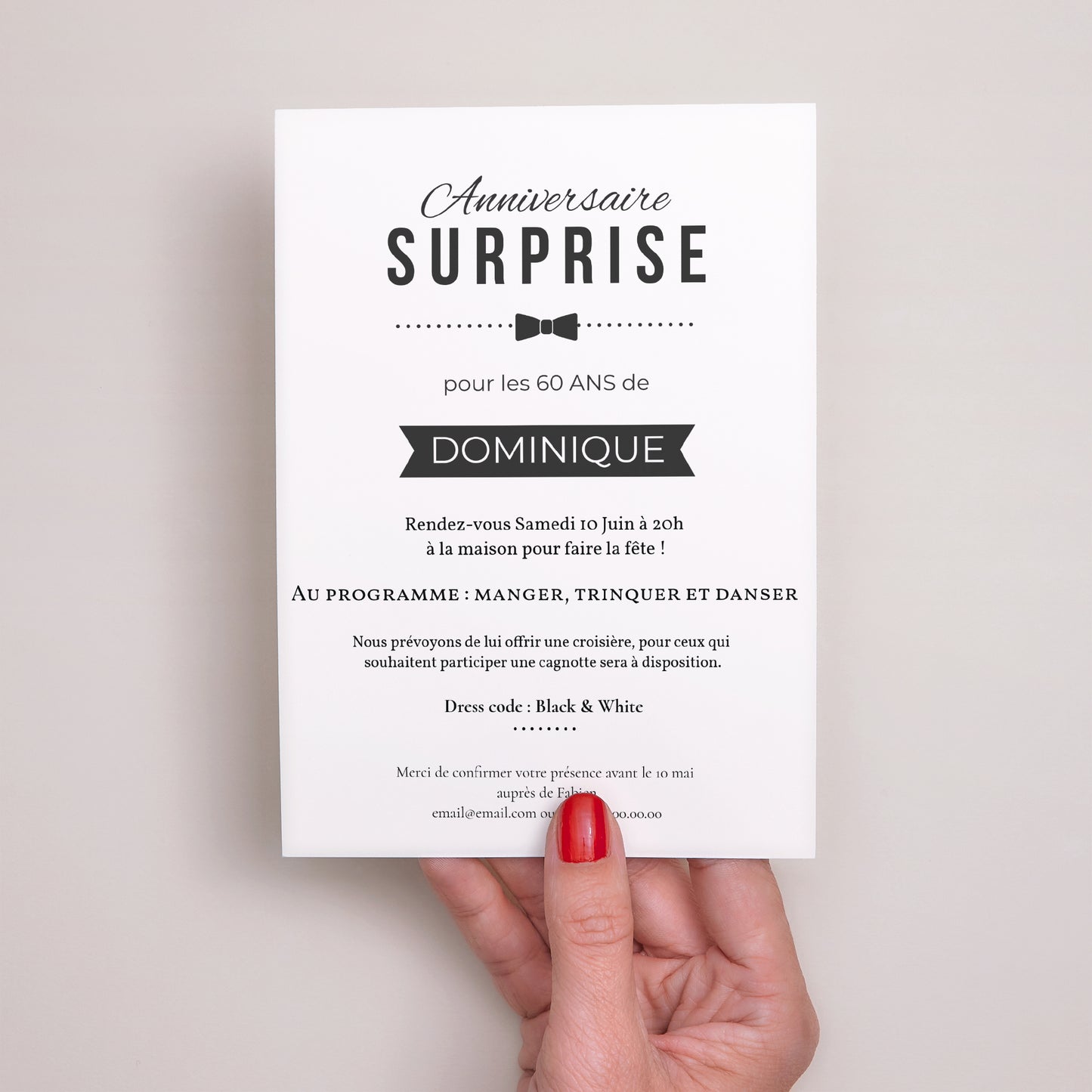 Invitations Anniversaire Adulte Portrait Black Tie Only photo N° 2